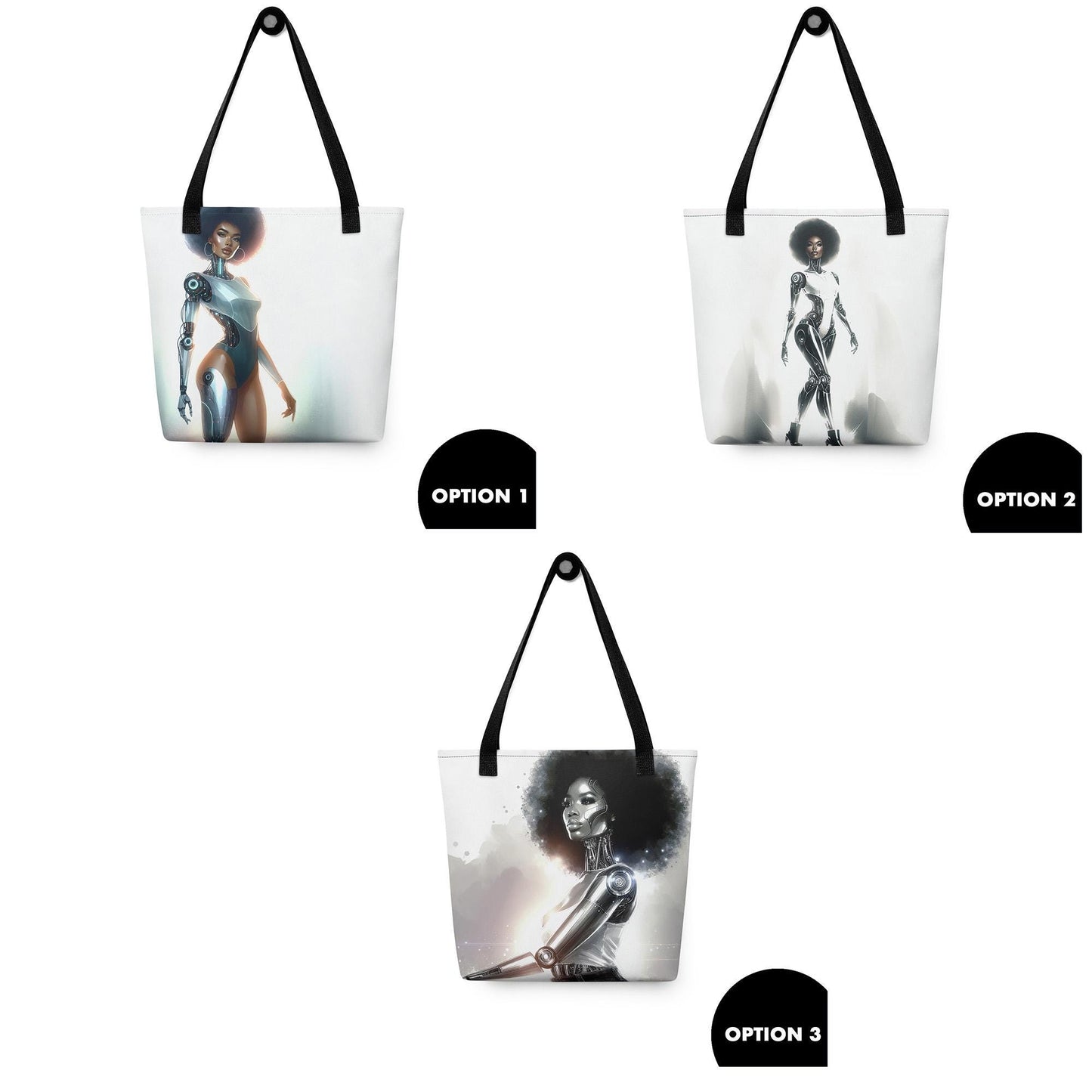 Cyborgs in the City Beauties Totes | Aesthetic Tote with Melanin Queens | Afro-Futuristic Illustrations Unique Gift for Black Women in Tech