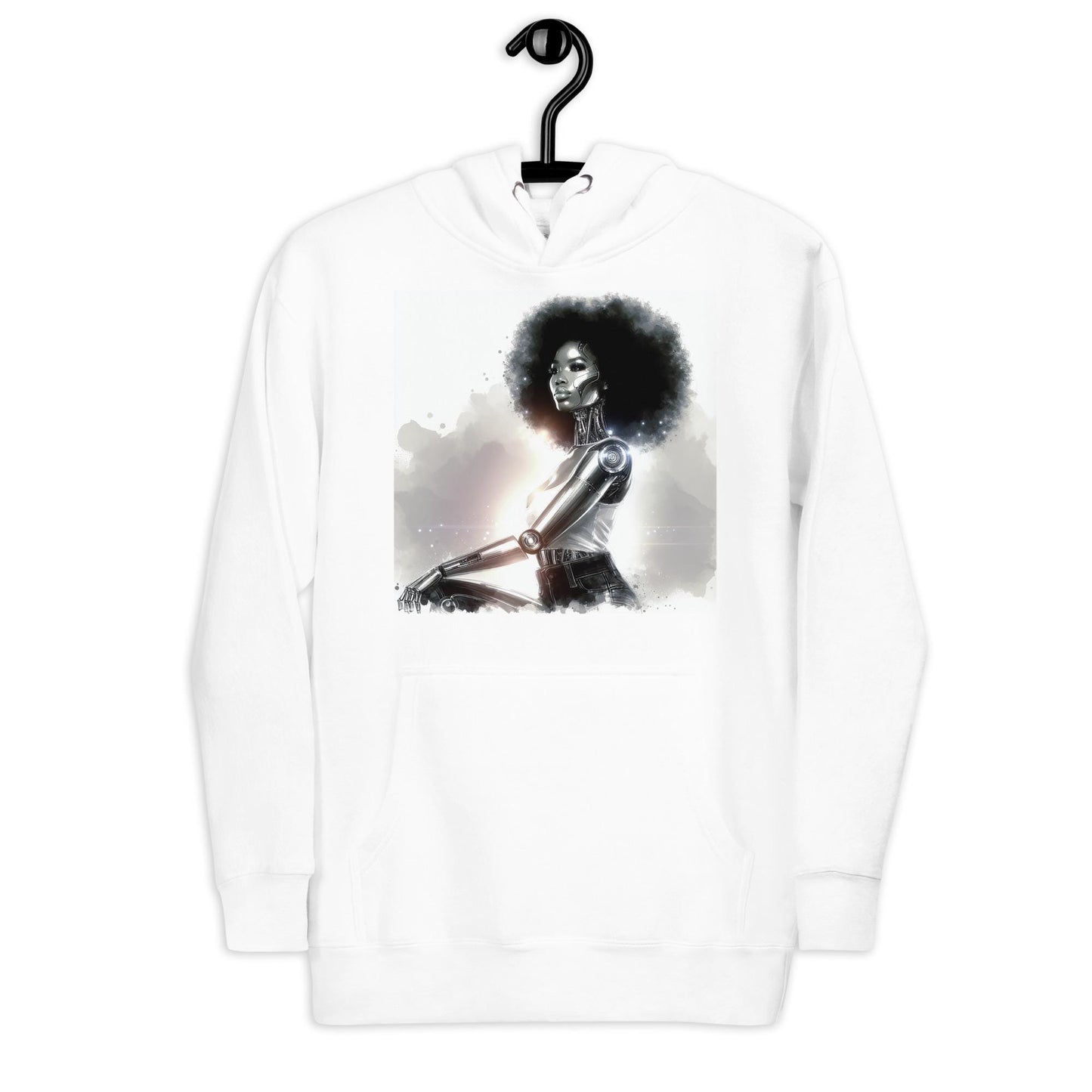 Afro futuristic Cyborg Unisex Hoodie | Unique Space Age Designed Hoodie Gift for Him or Her Featuring Black Queen Cyborg Illustration