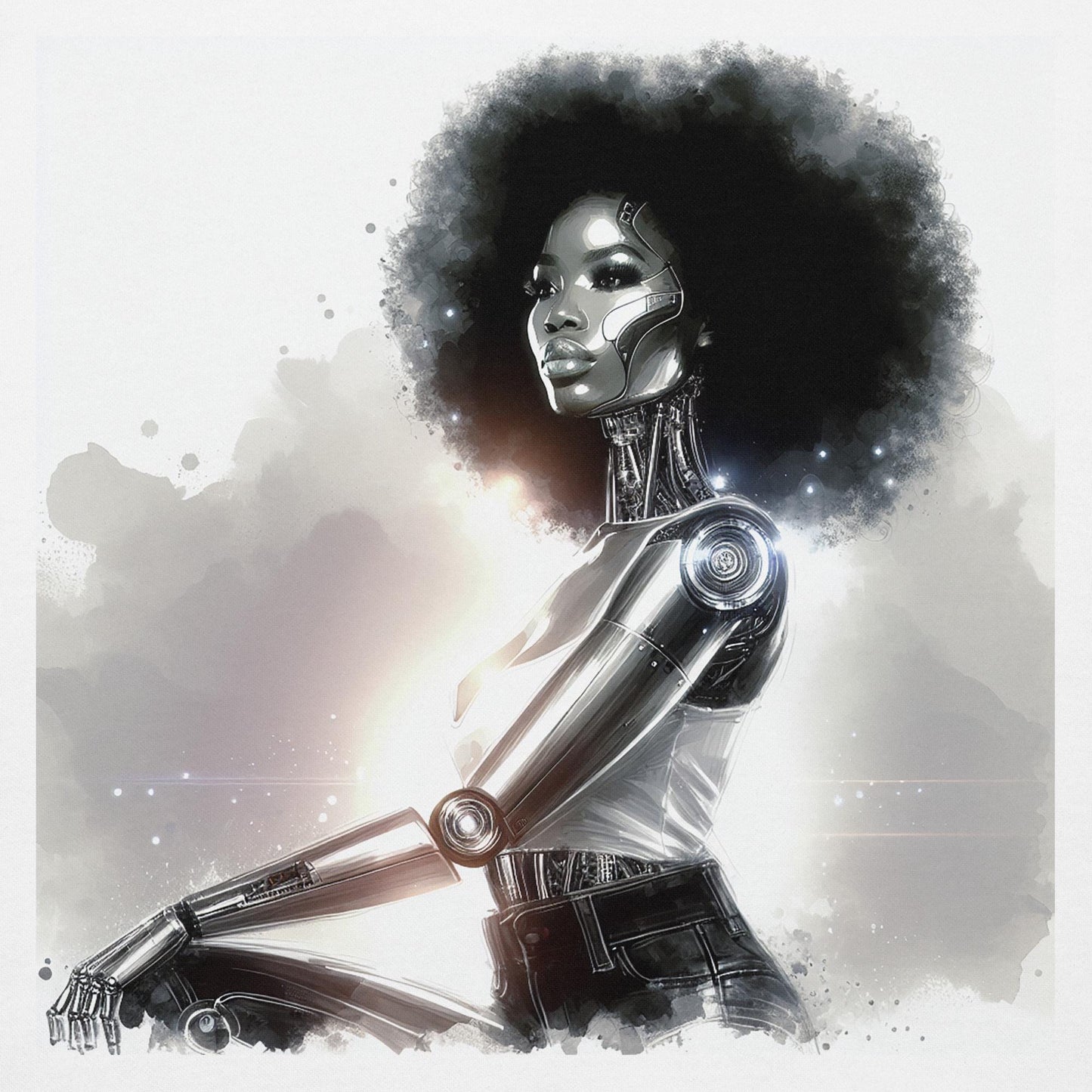 Afro futuristic Cyborg Unisex Hoodie | Unique Space Age Designed Hoodie Gift for Him or Her Featuring Black Queen Cyborg Illustration