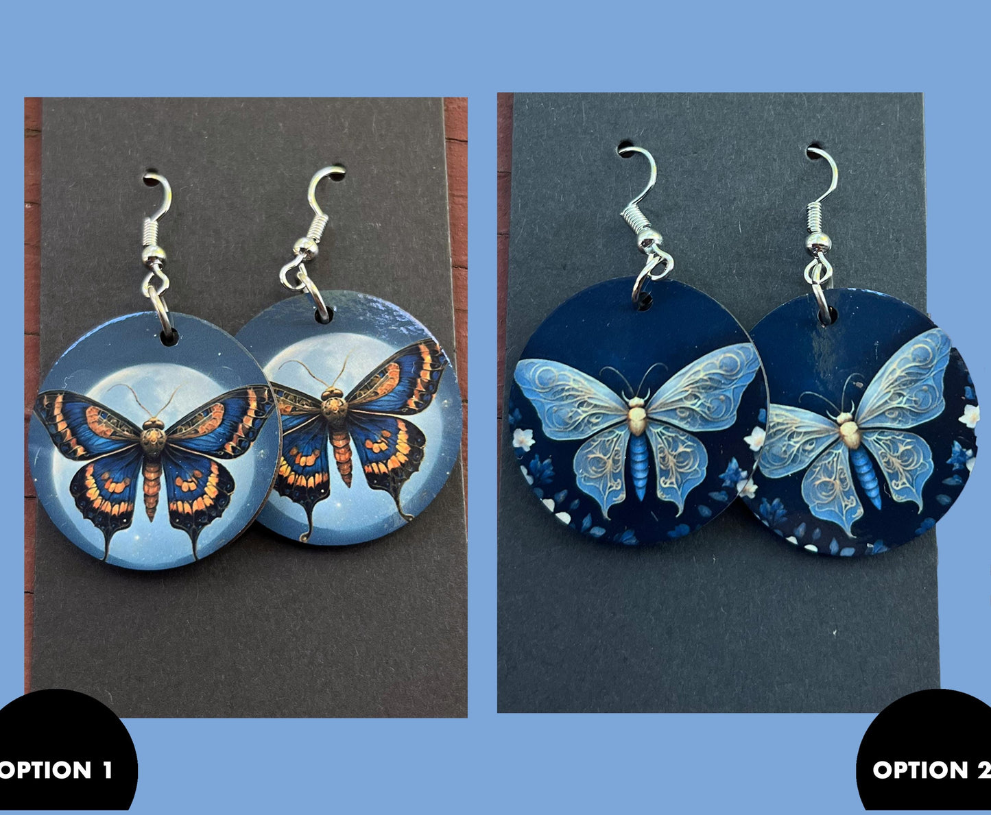 Beautiful Moth Dangle Circle Shaped Earrings| Handmade Moth Inspired Designs | Unique Gift Moth Butterfly Earrings