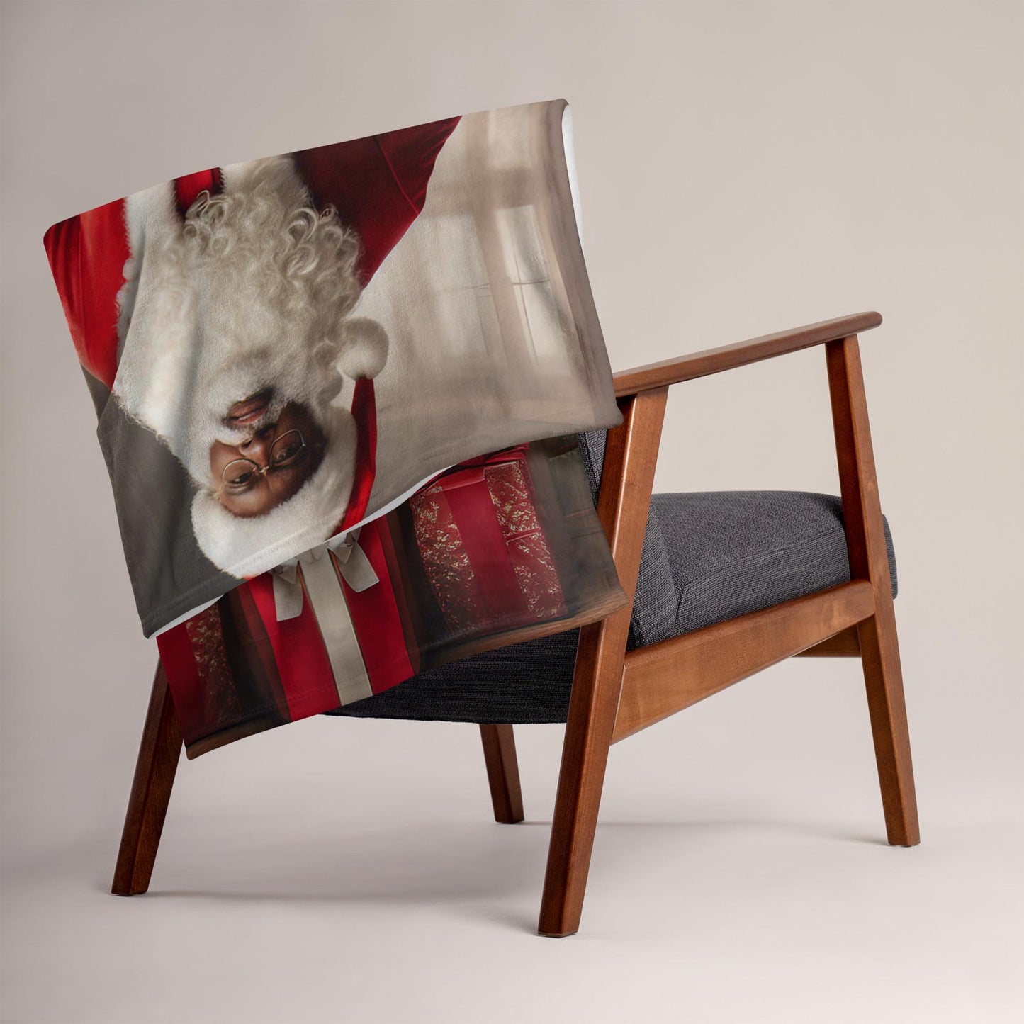 Black Santa Standing with Christmas Throw Blanket| Vintage Christmas Art featuring Black Santa | 50 by 60 inches Blanket for the Holidays