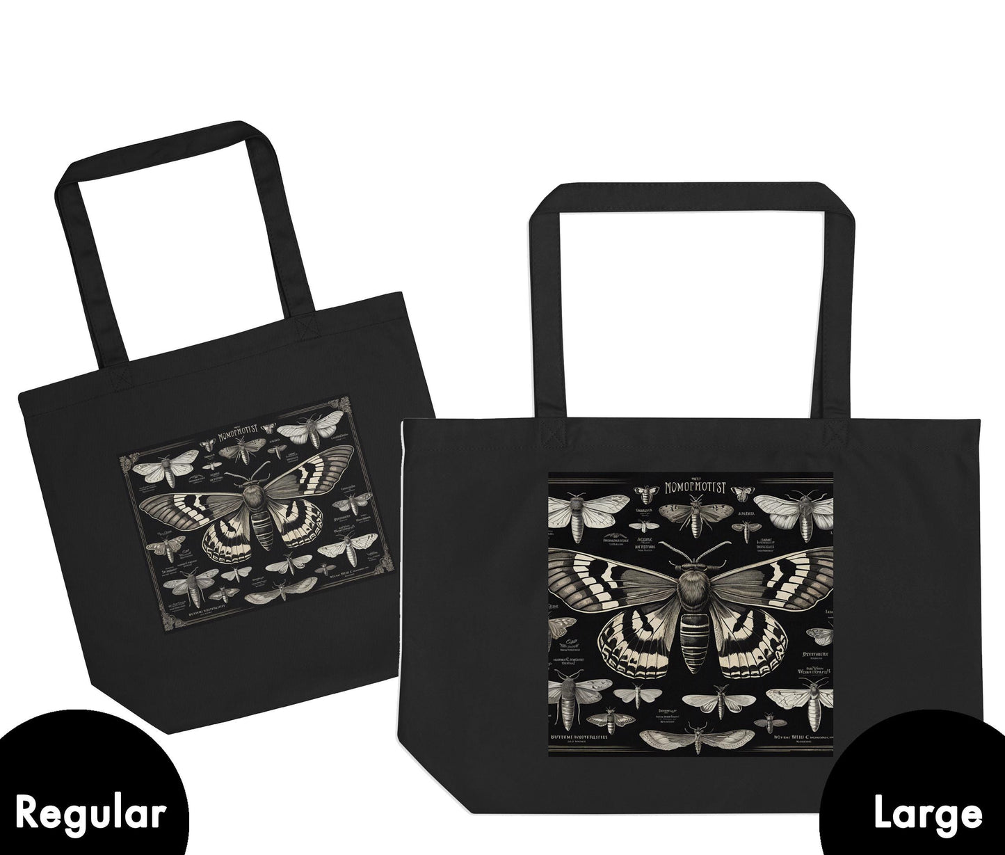 Black and White Moth Designed Eco Tote Bag | Tote Bag Gift for Butterfly Moth Lover | Durable Aesthetic Nature Lover Travel Bag