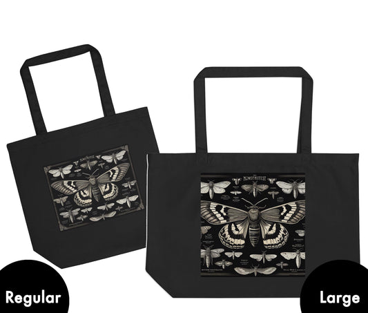 Black and White Moth Designed Eco Tote Bag | Tote Bag Gift for Butterfly Moth Lover | Durable Aesthetic Nature Lover Travel Bag