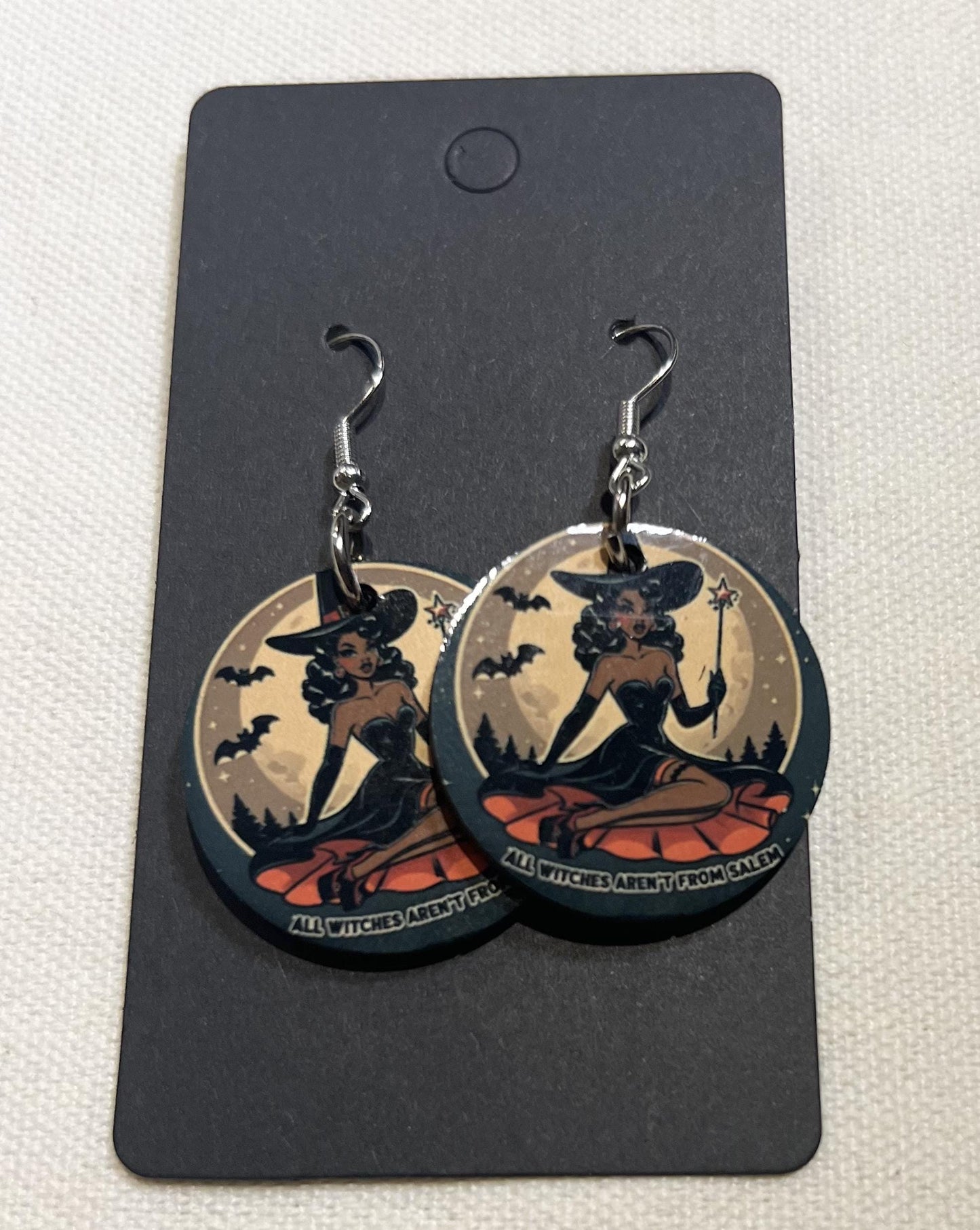 Halloween Spooky Earrings| Handmade Witch Inspired Spooky Season Designs | Vintage Halloween Pin Up Witch Illustrated Earrings