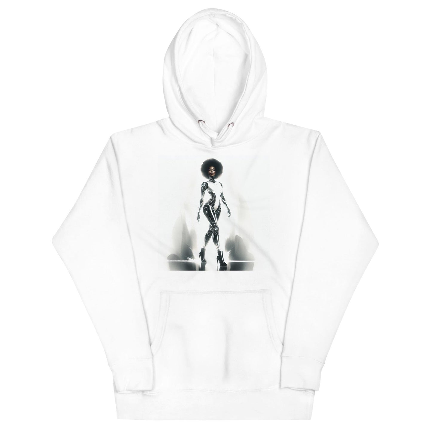 Cyborg in the City Unisex Hoodie | Unique Space Age Designed Hoodie Gift for Him or Her Featuring Black Queen Cyborg Illustration