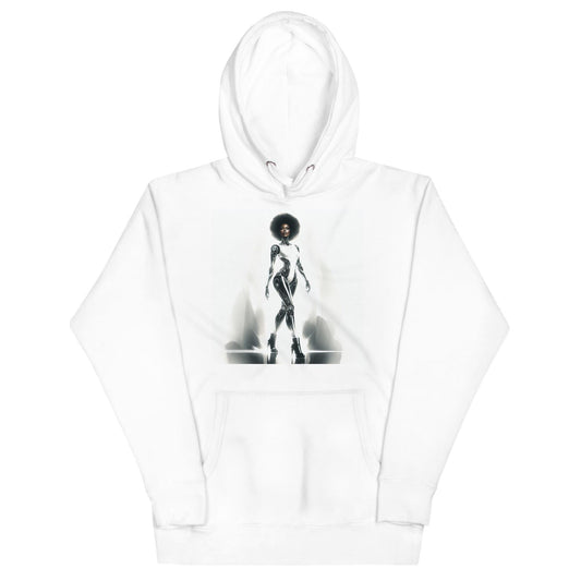 Cyborg in the City Unisex Hoodie | Unique Space Age Designed Hoodie Gift for Him or Her Featuring Black Queen Cyborg Illustration