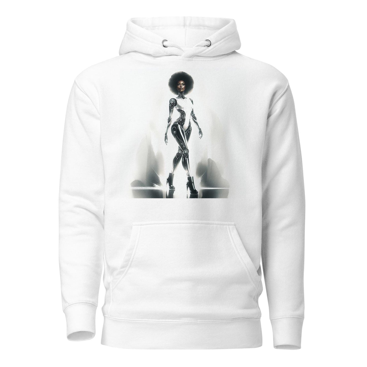 Cyborg in the City Unisex Hoodie | Unique Space Age Designed Hoodie Gift for Him or Her Featuring Black Queen Cyborg Illustration