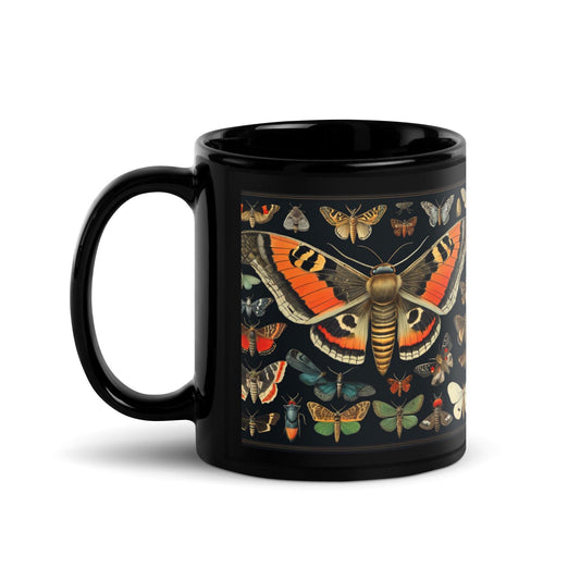 Vintage Moth Entomology Design Black Glossy Mug | Butterfly Cup for Moth Lovers | Coffe or Tea Mug Gift for Bug Lovers | ButterflyMoth Lover