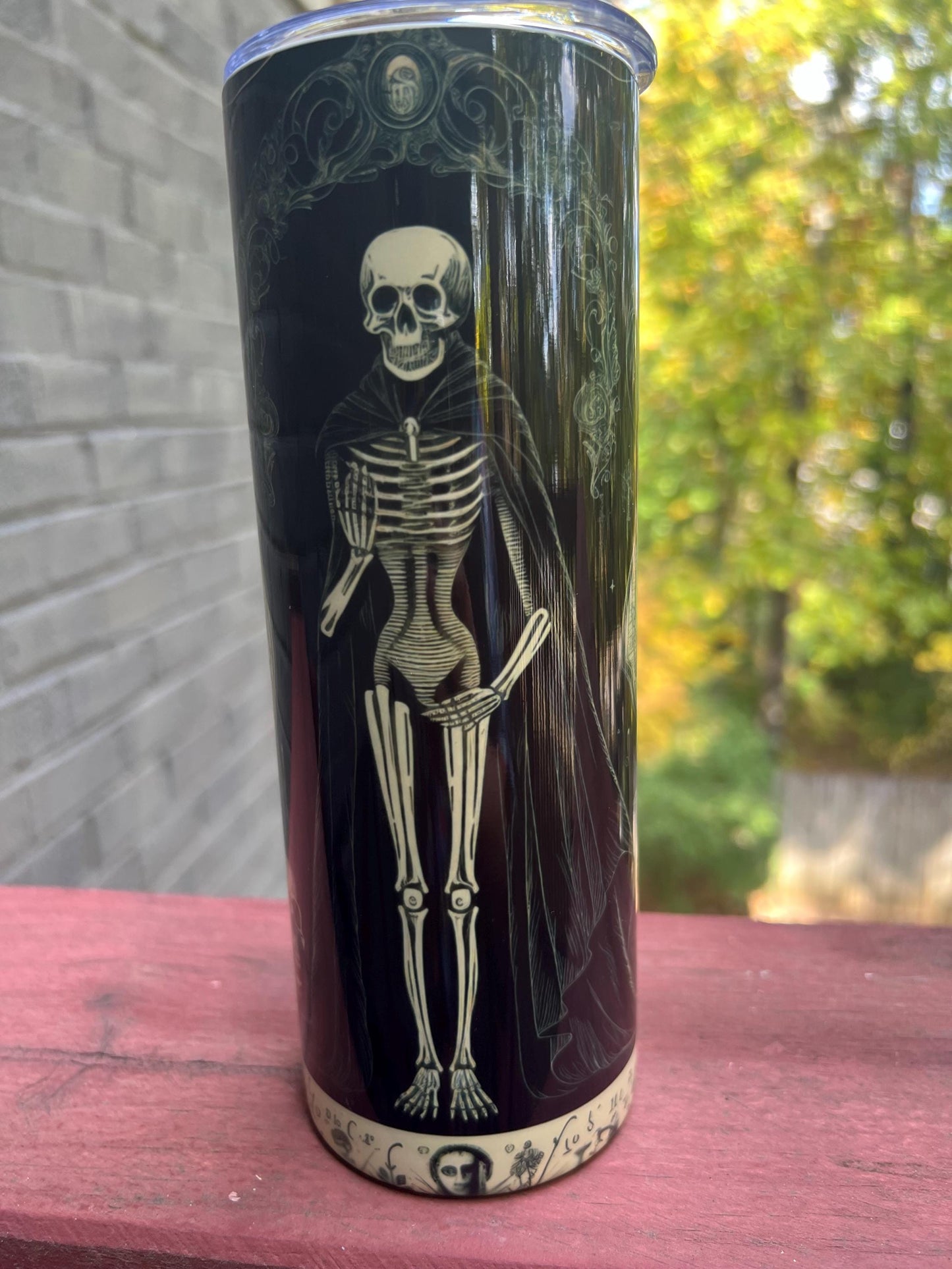 DAMAGE DISCOUNT - Goth  Skeleton Tumbler | 20oz Spooky Tumbler | Black Goth Skull Halloween Gift | Vintage Themed Halloween Aesthetic Gift