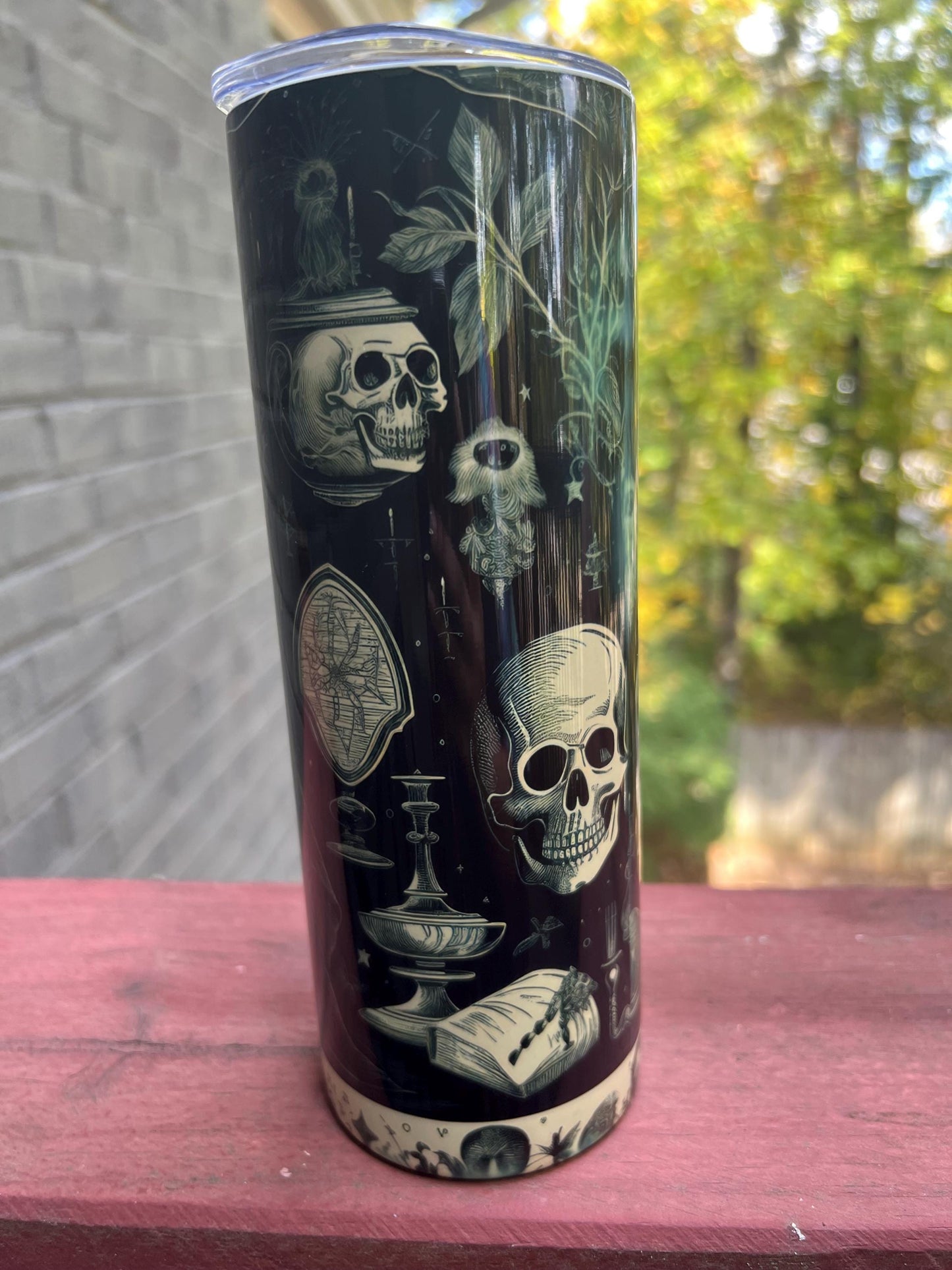 DAMAGE DISCOUNT - Goth  Skeleton Tumbler | 20oz Spooky Tumbler | Black Goth Skull Halloween Gift | Vintage Themed Halloween Aesthetic Gift