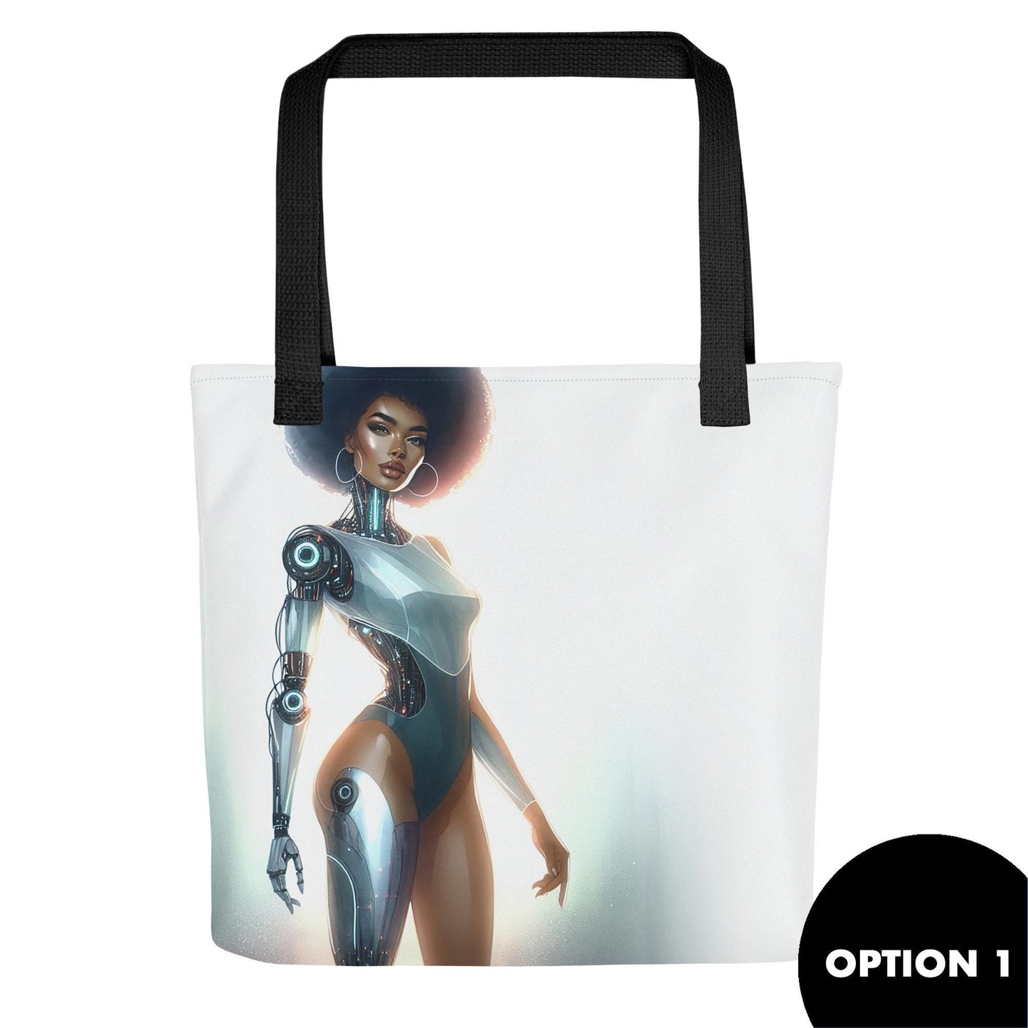 Cyborgs in the City Beauties Totes | Aesthetic Tote with Melanin Queens | Afro-Futuristic Illustrations Unique Gift for Black Women in Tech