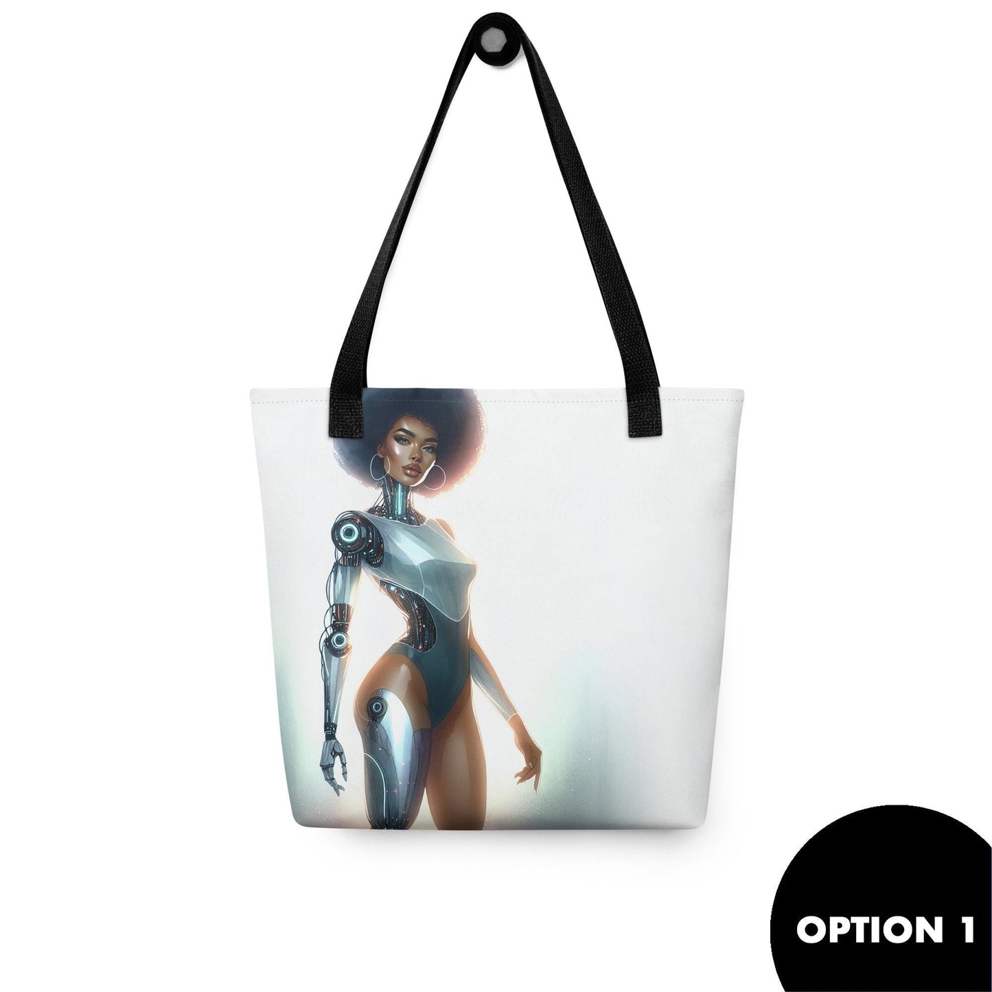 Cyborgs in the City Beauties Totes | Aesthetic Tote with Melanin Queens | Afro-Futuristic Illustrations Unique Gift for Black Women in Tech