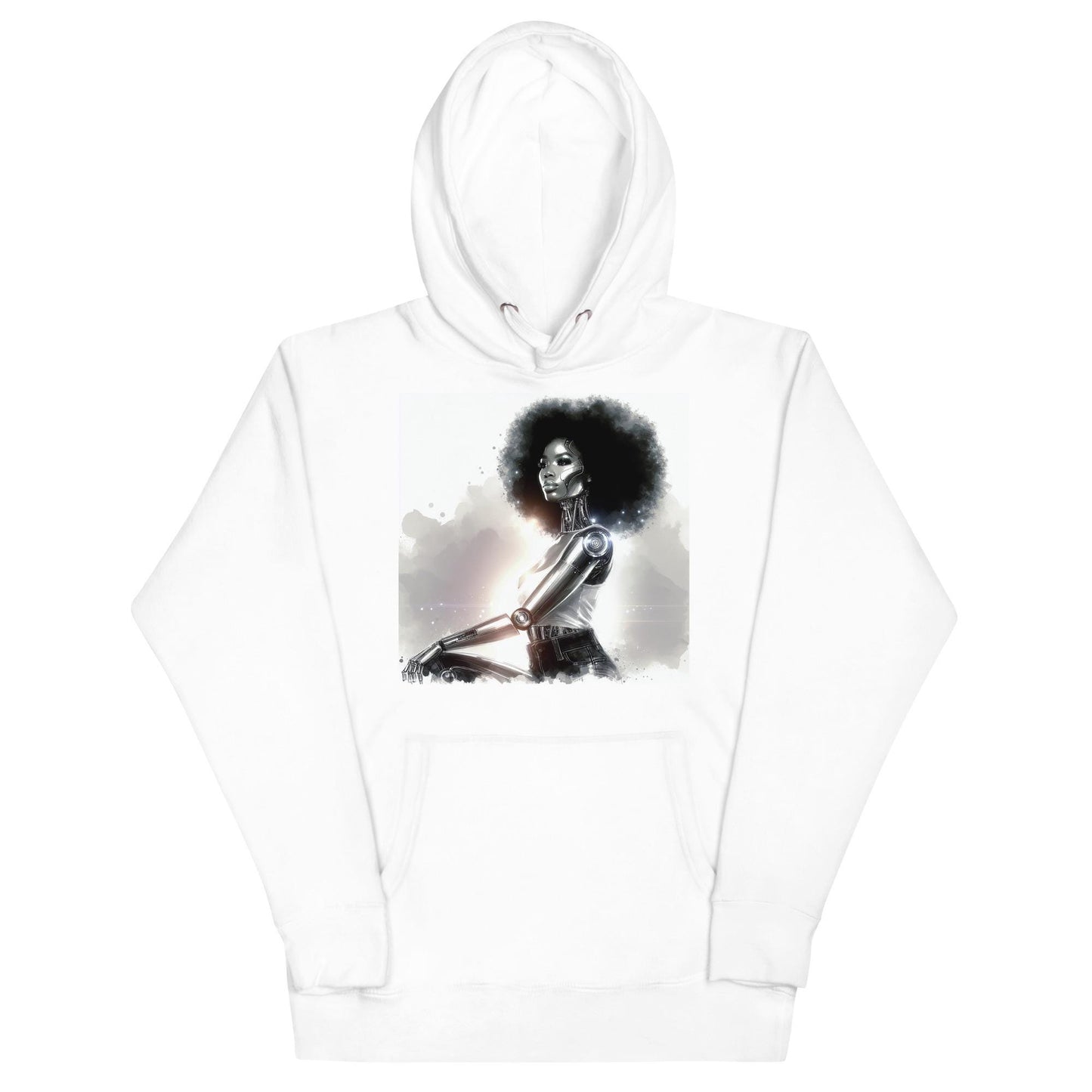 Afro futuristic Cyborg Unisex Hoodie | Unique Space Age Designed Hoodie Gift for Him or Her Featuring Black Queen Cyborg Illustration