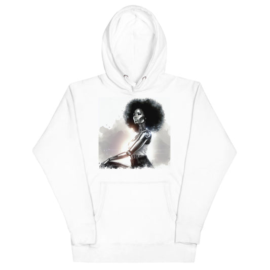Afro futuristic Cyborg Unisex Hoodie | Unique Space Age Designed Hoodie Gift for Him or Her Featuring Black Queen Cyborg Illustration