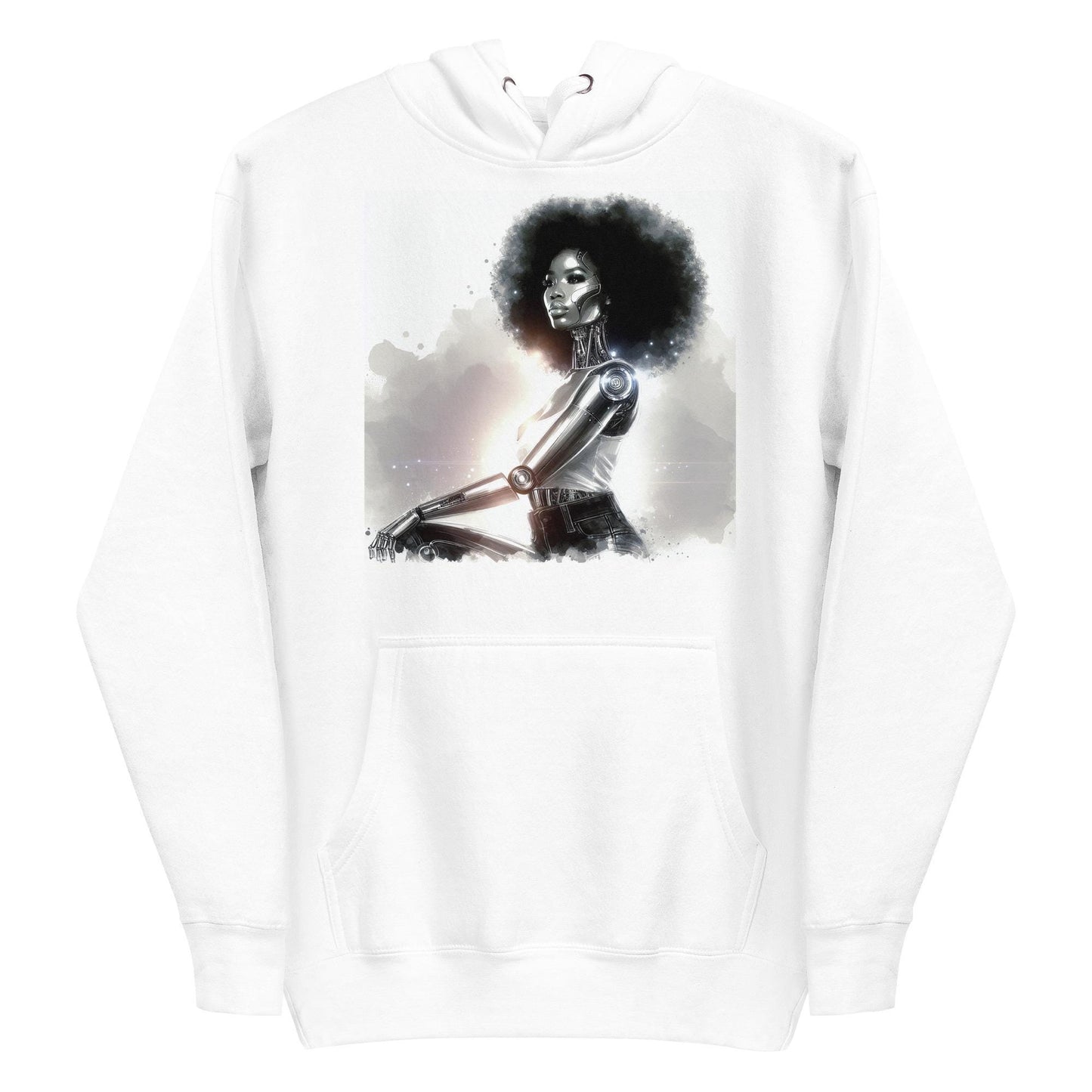 Afro futuristic Cyborg Unisex Hoodie | Unique Space Age Designed Hoodie Gift for Him or Her Featuring Black Queen Cyborg Illustration