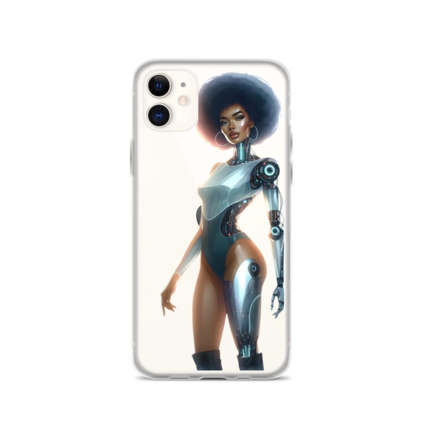Bionic Afro Futuristic Woman iPhone or Samsung Case | Cyborg African American Woman Featured on Clear Phone Case | Unique Phone Case