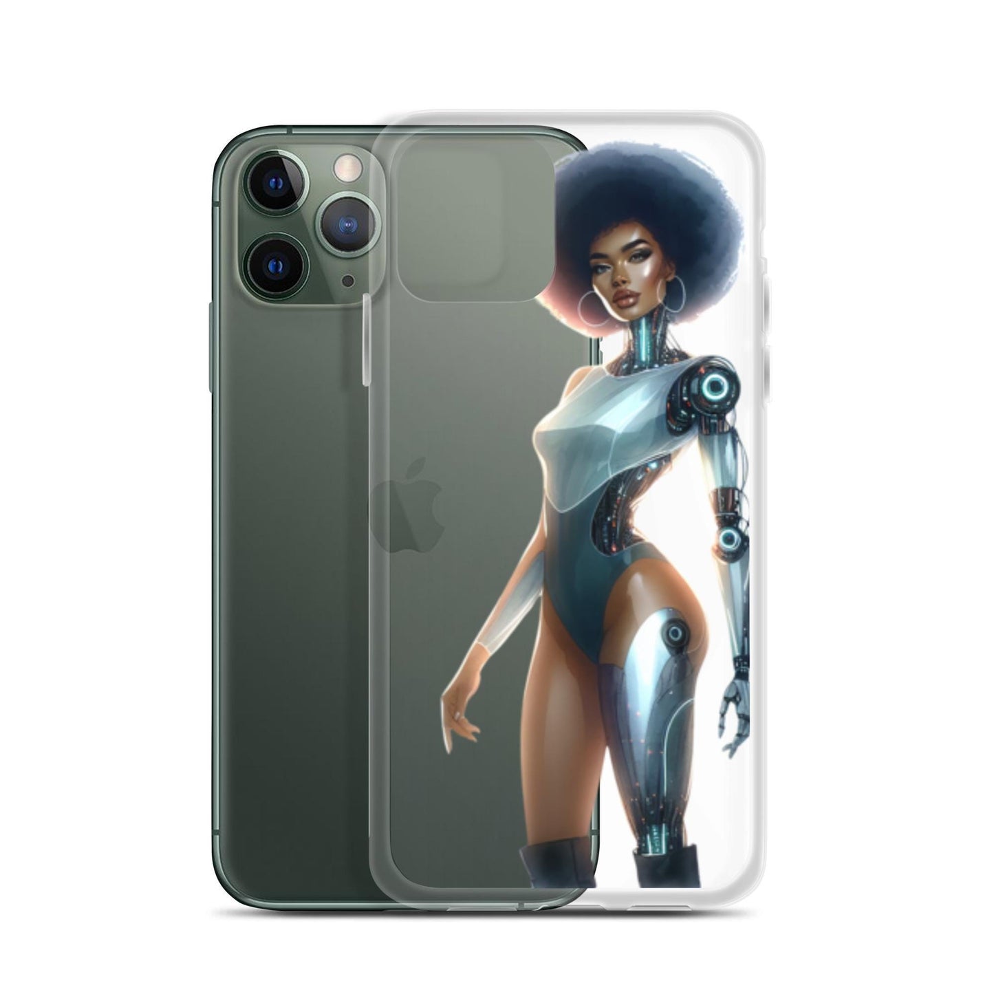 Bionic Afro Futuristic Woman iPhone or Samsung Case | Cyborg African American Woman Featured on Clear Phone Case | Unique Phone Case