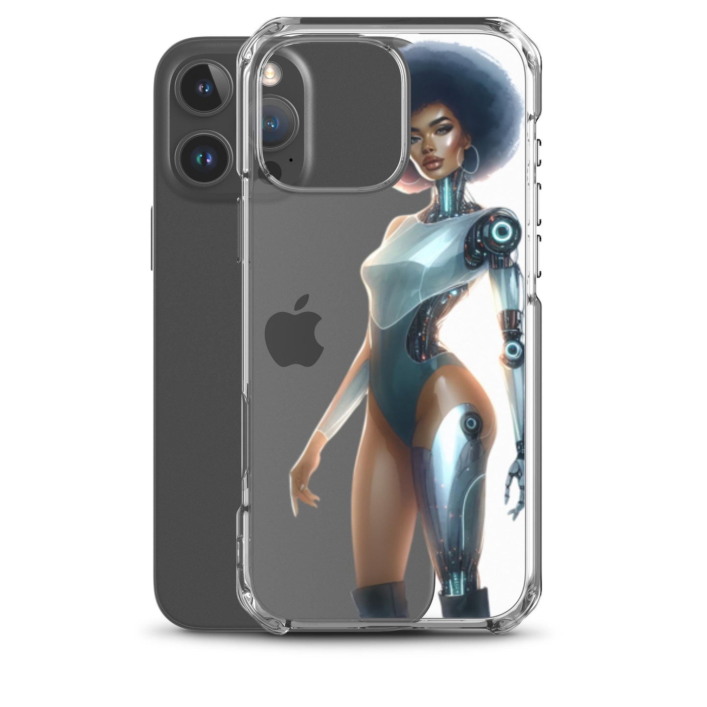 Bionic Afro Futuristic Woman iPhone or Samsung Case | Cyborg African American Woman Featured on Clear Phone Case | Unique Phone Case
