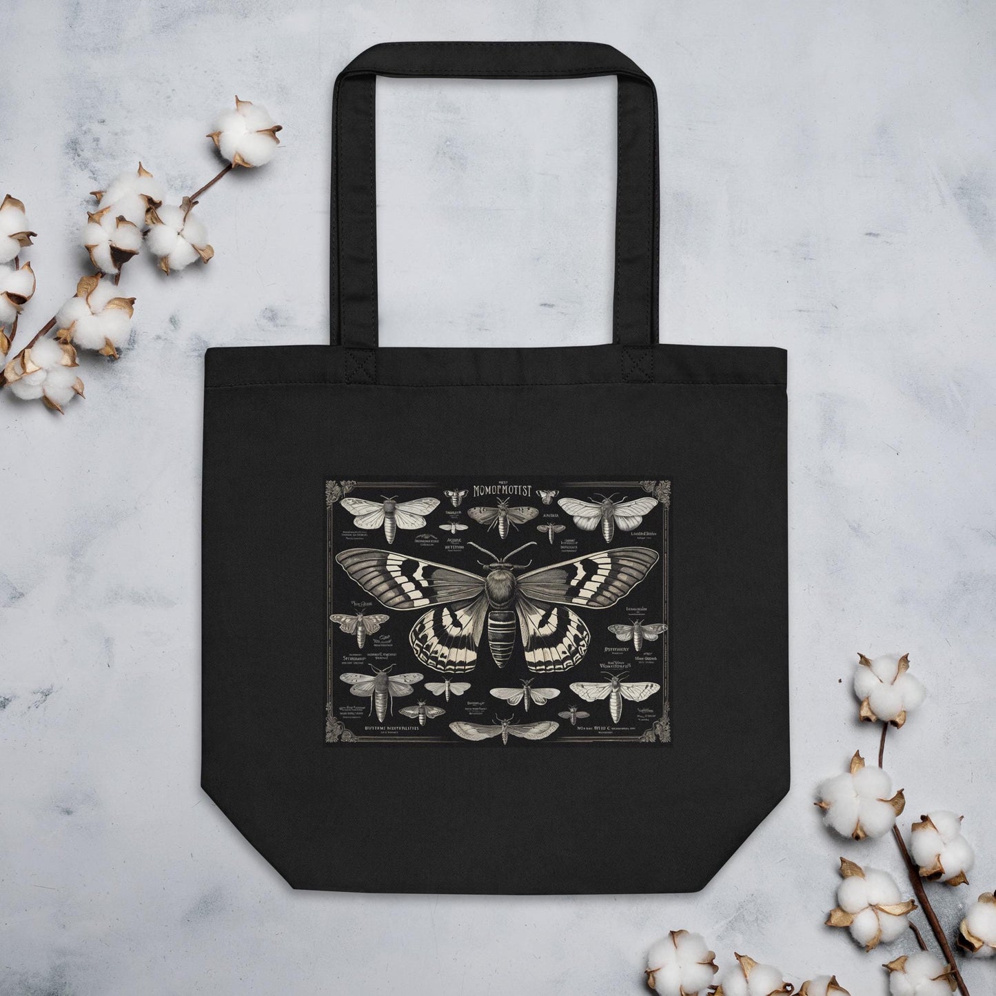 Black and White Moth Designed Eco Tote Bag | Tote Bag Gift for Butterfly Moth Lover | Durable Aesthetic Nature Lover Travel Bag