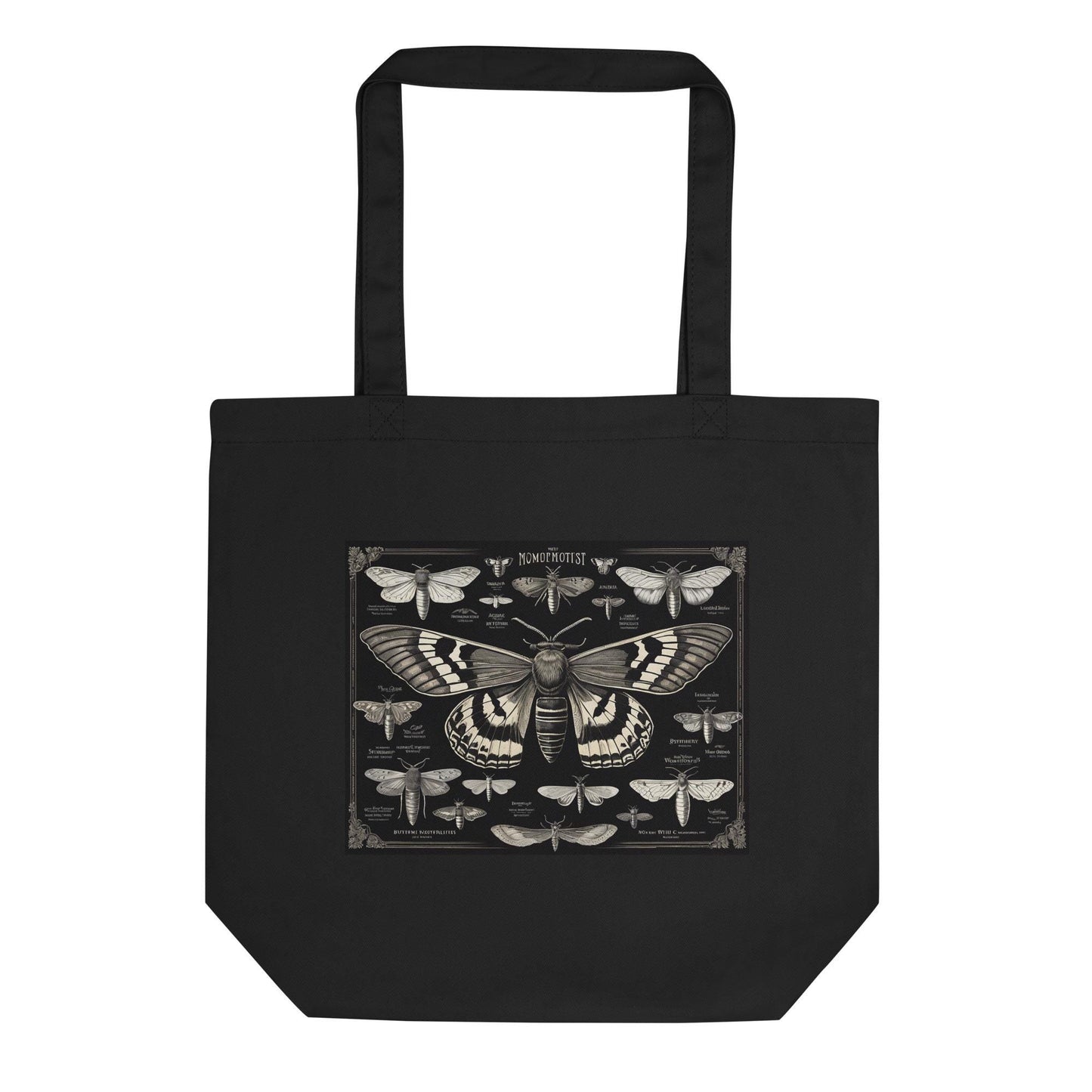 Black and White Moth Designed Eco Tote Bag | Tote Bag Gift for Butterfly Moth Lover | Durable Aesthetic Nature Lover Travel Bag