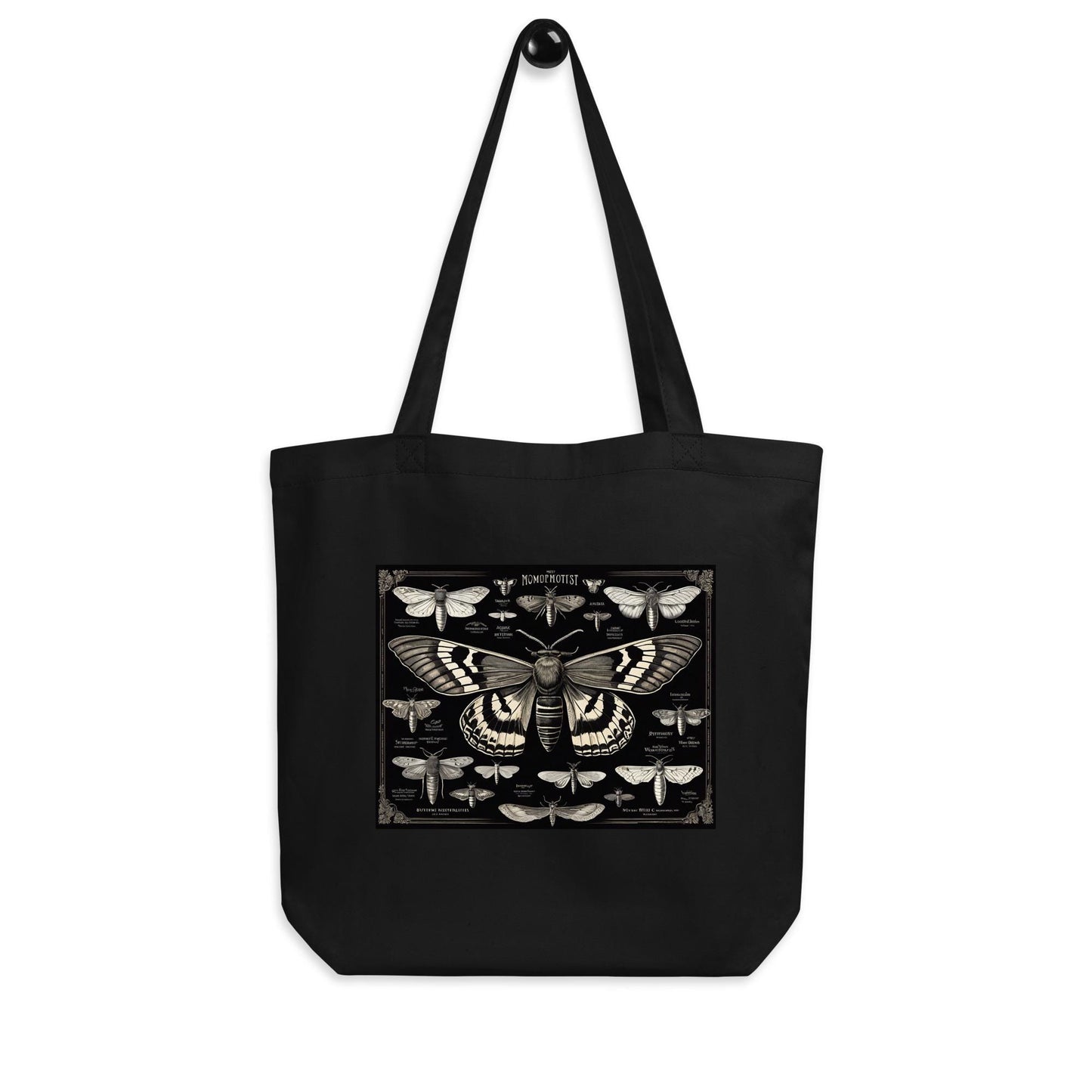 Black and White Moth Designed Eco Tote Bag | Tote Bag Gift for Butterfly Moth Lover | Durable Aesthetic Nature Lover Travel Bag