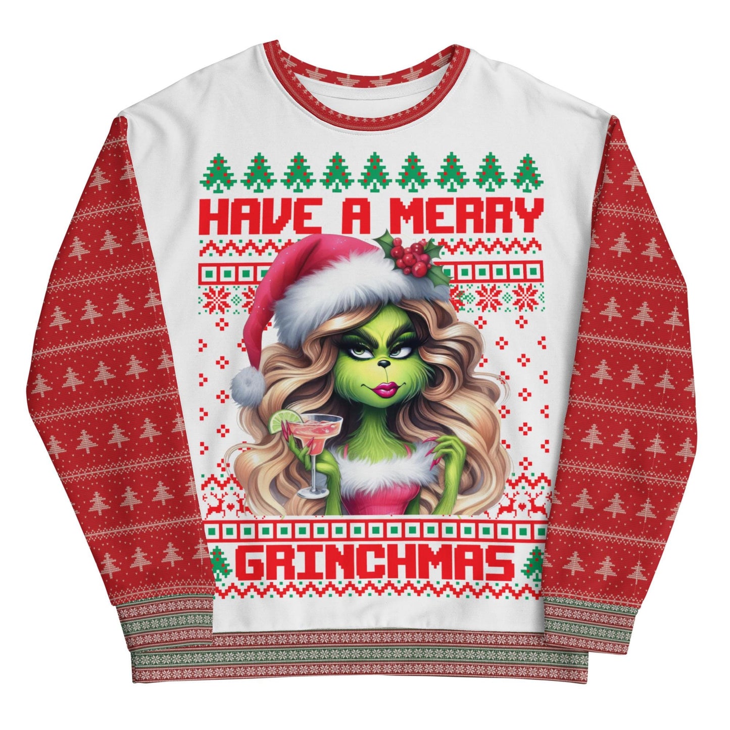 Girl Grich Unisex Sweatshirt All Over Print Ugly Christmas Sweater Design | Merry Grinchmas Sweater Design Unisex Sweatshirt for Christmas