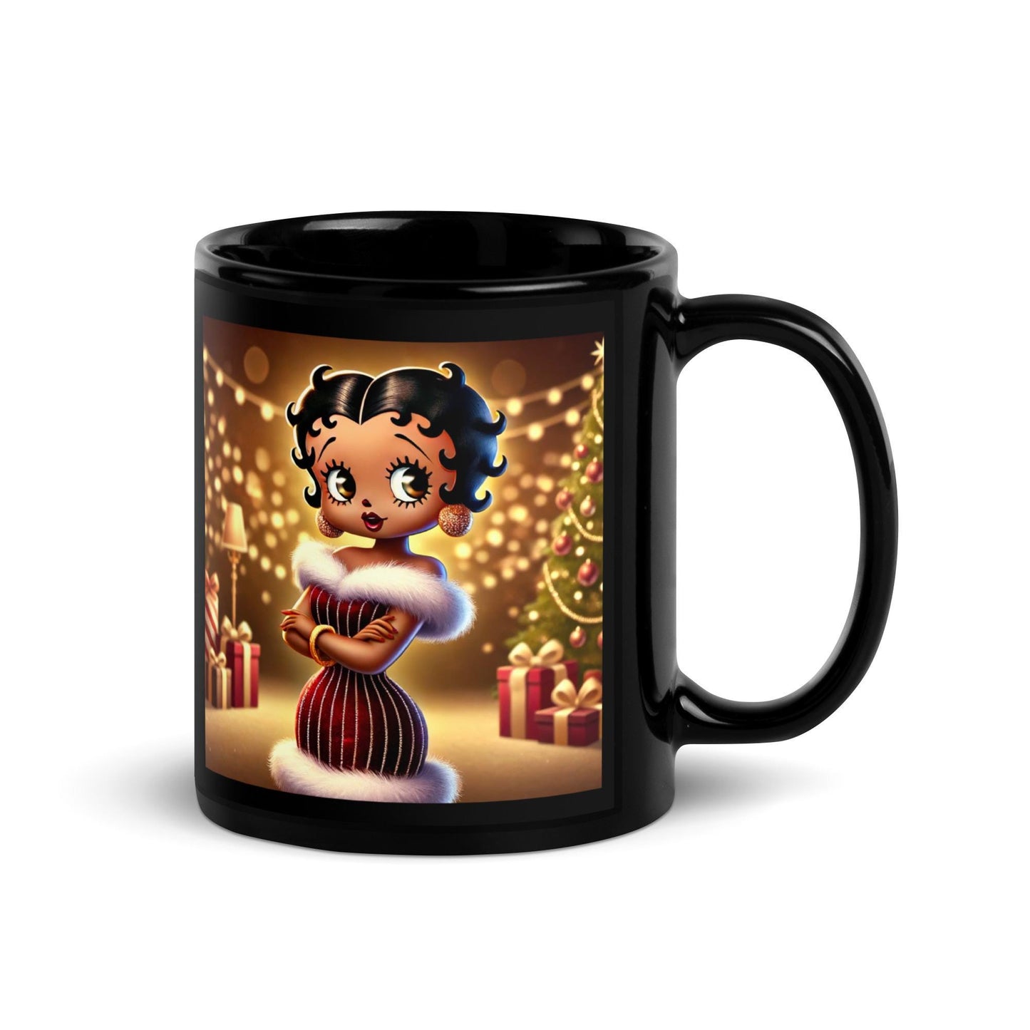 Betty Boop Black Glossy Mug | Unique Christmas Mug for Tea or Coffee| Beautiful Mug Holiday Festive Gift for coffee lover HANDWASH ONLY