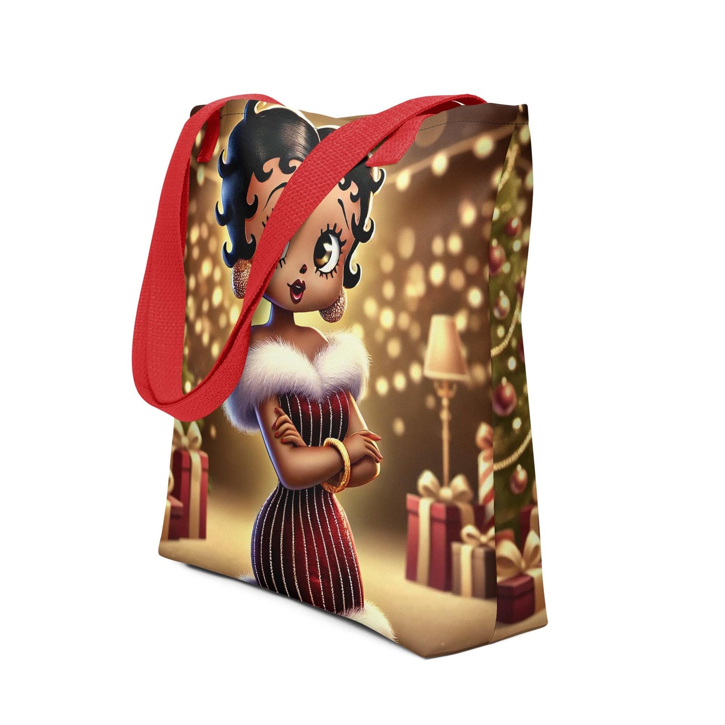 Black Boop Character Christmas Tote bag | Unique Black Betty Cartoon Design on Durable Tote Great Gift for Her | Unique Gift for Christmas |