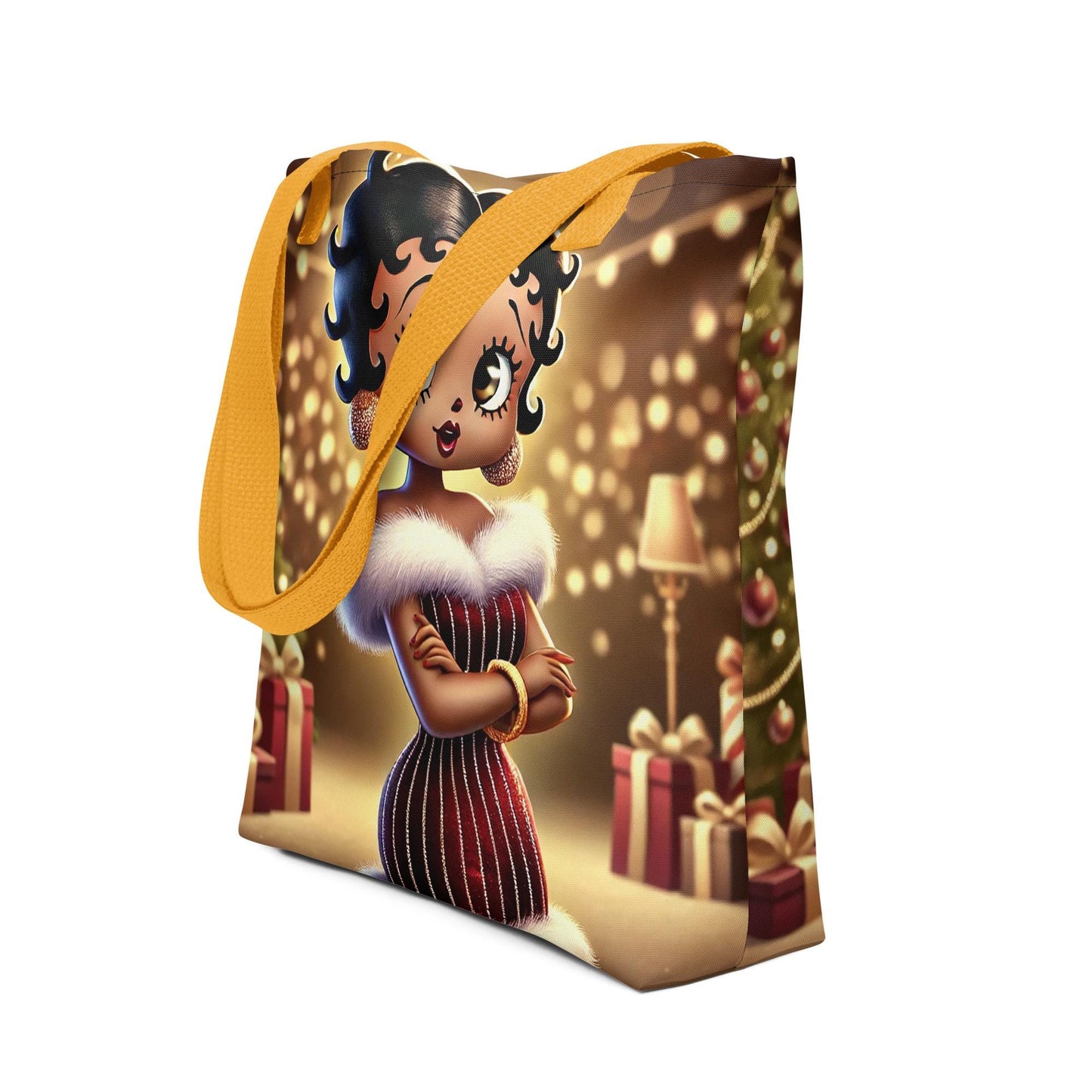 Black Boop Character Christmas Tote bag | Unique Black Betty Cartoon Design on Durable Tote Great Gift for Her | Unique Gift for Christmas |