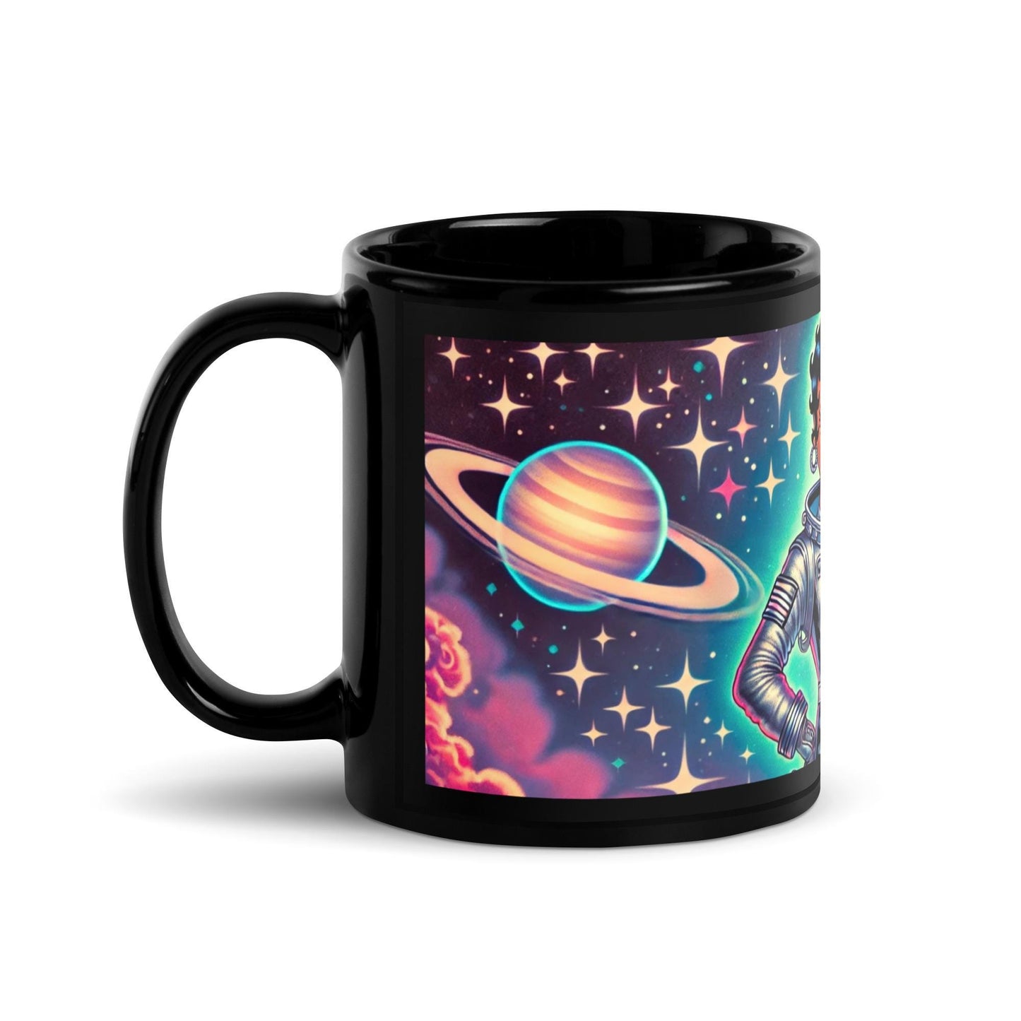 Space Age Black Betty Boop Black Glossy Mug | Classic Betty Boop Character as an Astronaut Gift for Coffee or Tea Lover| Unique Gift for Her