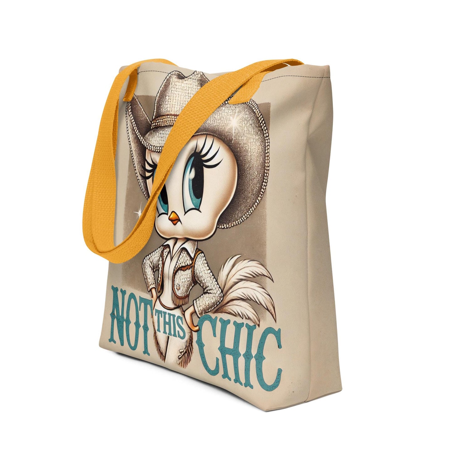 Personalizable Vintage Cowgirl Tweety Bird Inspired Character Tote bag | Great Unique Gift for Sassy Cowgirl and Tweety Bird Cartoon Lover