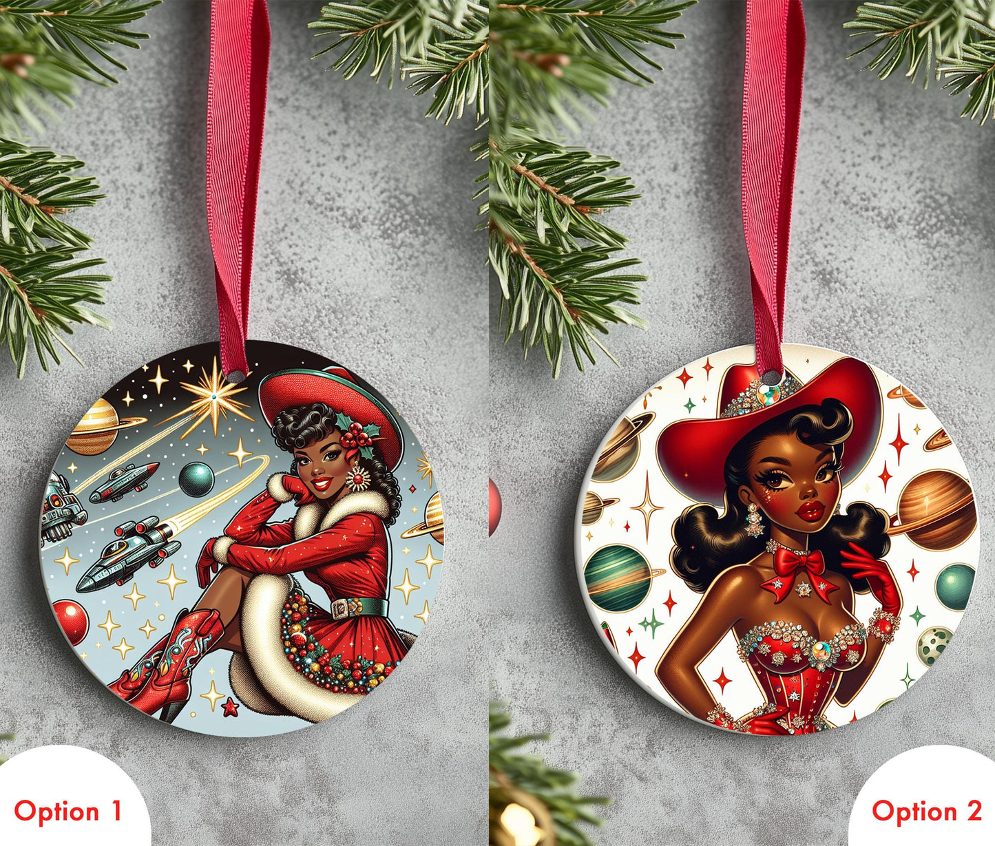 Space Cowgirl Beautiful African American Ornaments | Black Girl Ornaments Homemade with a Custom Design | Unique AfroCentric Christmas Decor