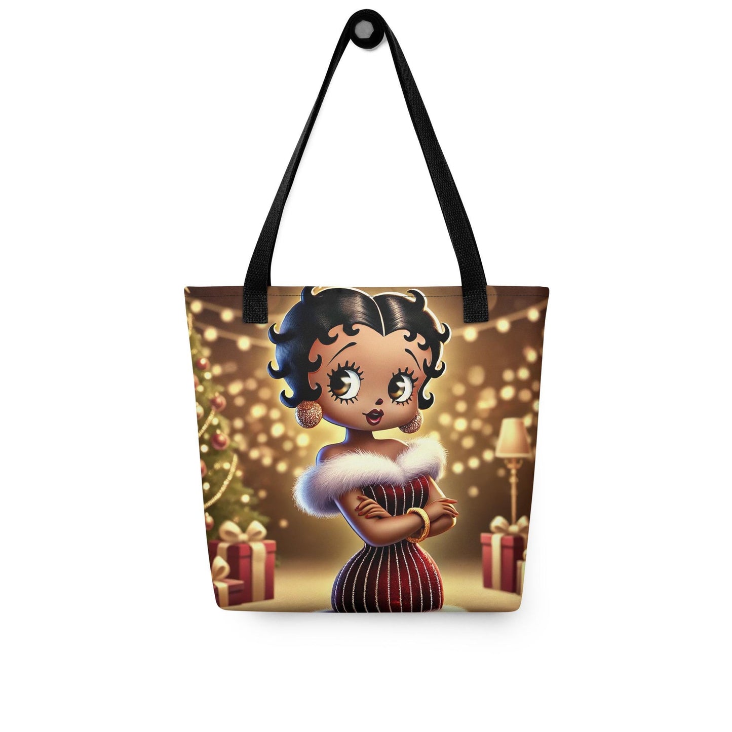 Black Boop Character Christmas Tote bag | Unique Black Betty Cartoon Design on Durable Tote Great Gift for Her | Unique Gift for Christmas |