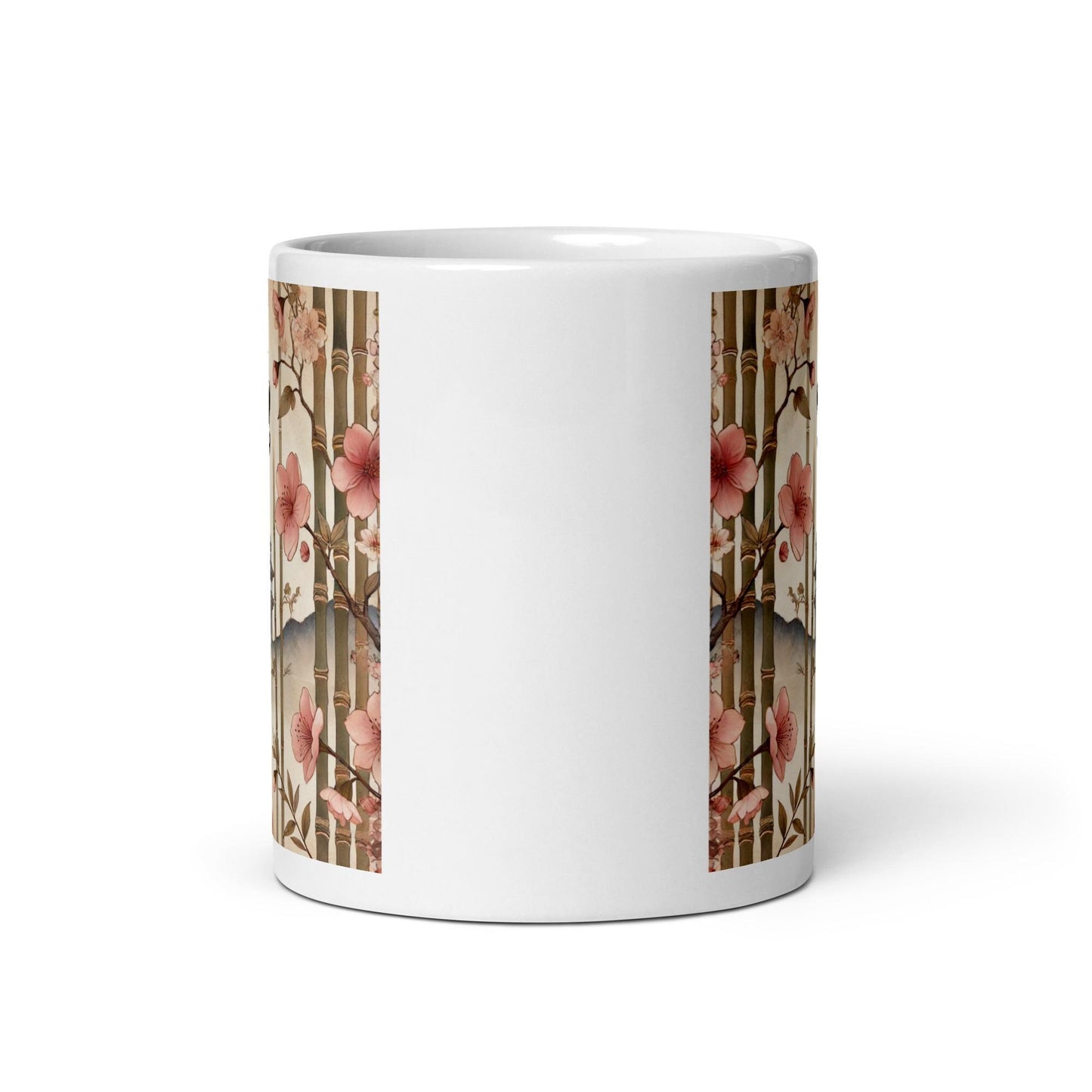Beautiful Betty Boop Inspired character on White glossy mug | Beautiful Boop Character in Kimono surrounded by Cherry Blossoms