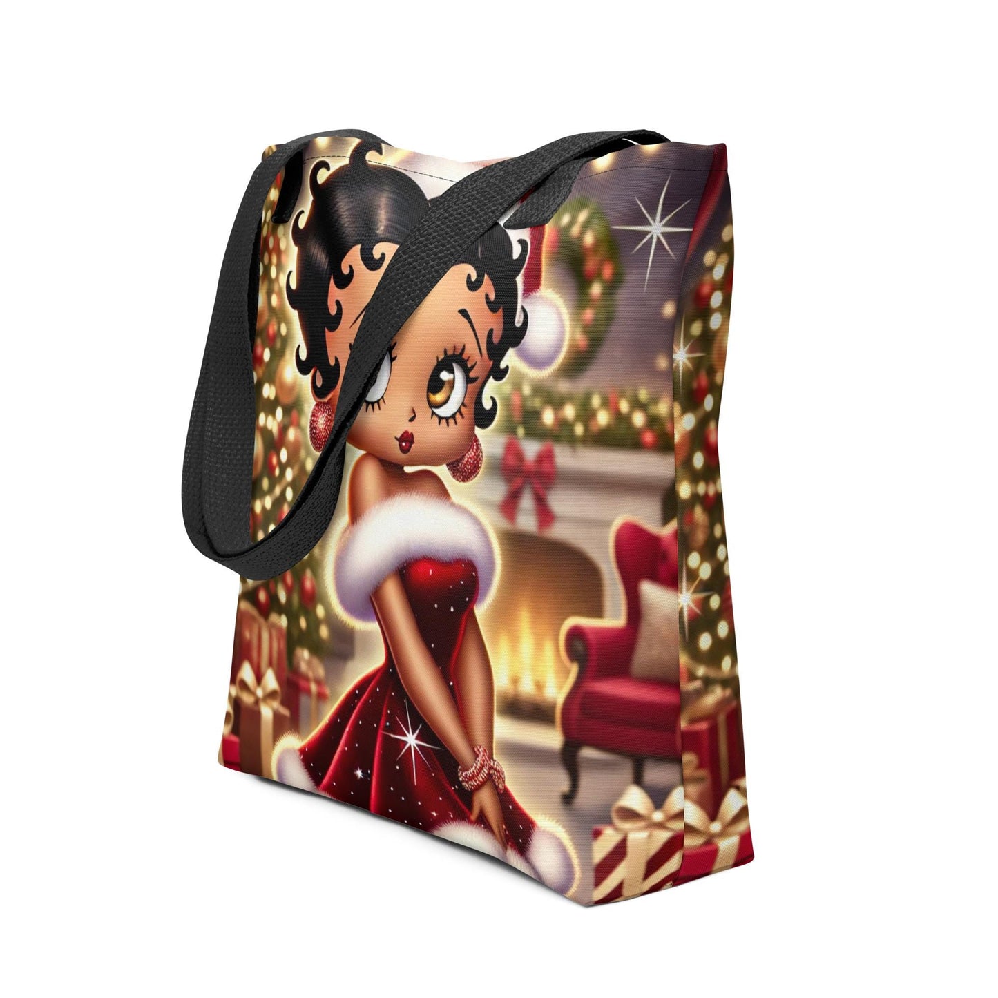 Mrs Claus Betty Boop Christmas Tote bag | Unique Black Boop Design as Mrs. Claus on Tote | Great Gift for Her | Unique Gift for Christmas