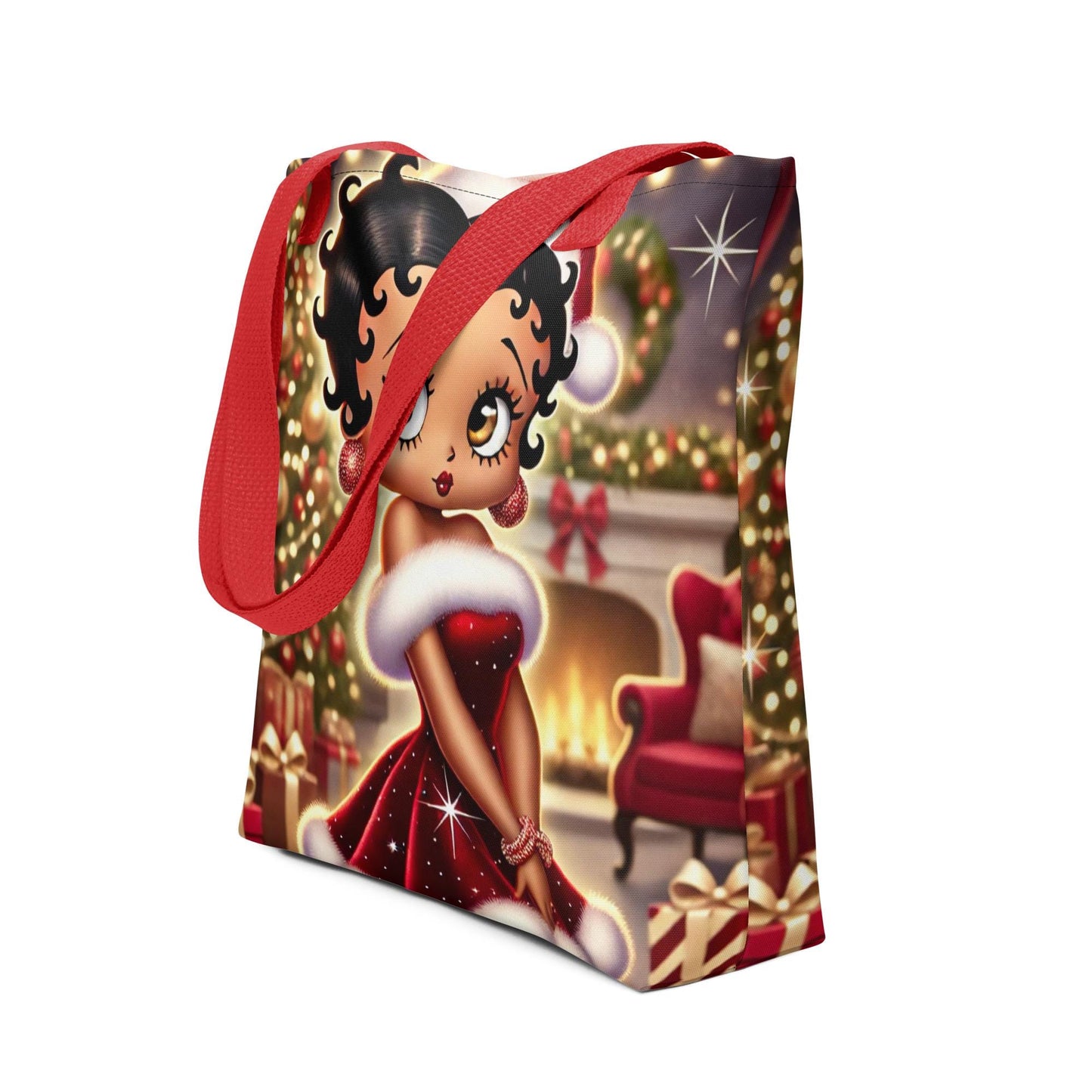 Mrs Claus Betty Boop Christmas Tote bag | Unique Black Boop Design as Mrs. Claus on Tote | Great Gift for Her | Unique Gift for Christmas