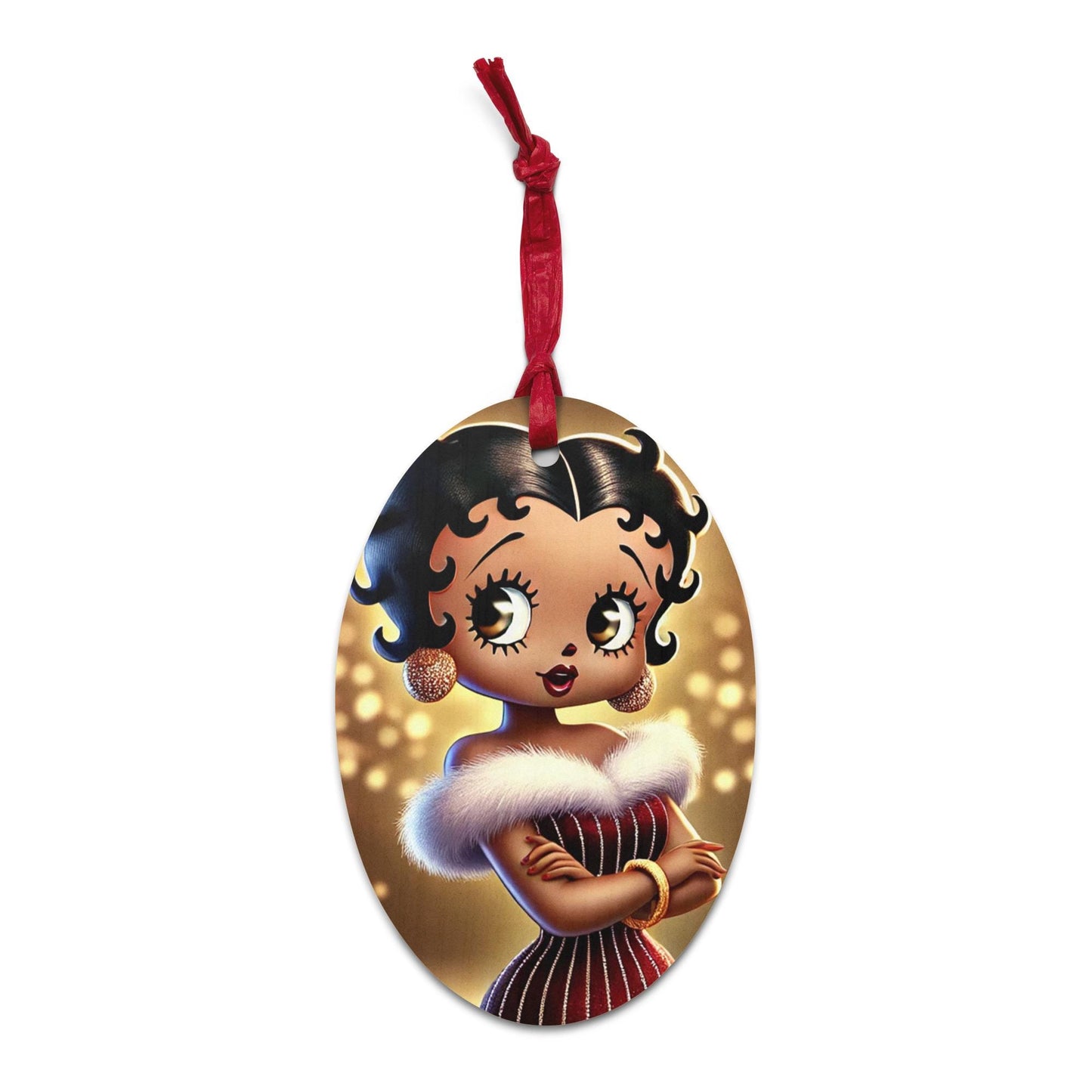 Betty Boop Christmas Ornament | Unique Black Betty Boop Design on Wooden Ornaments  | Unique Gift for Christmas
