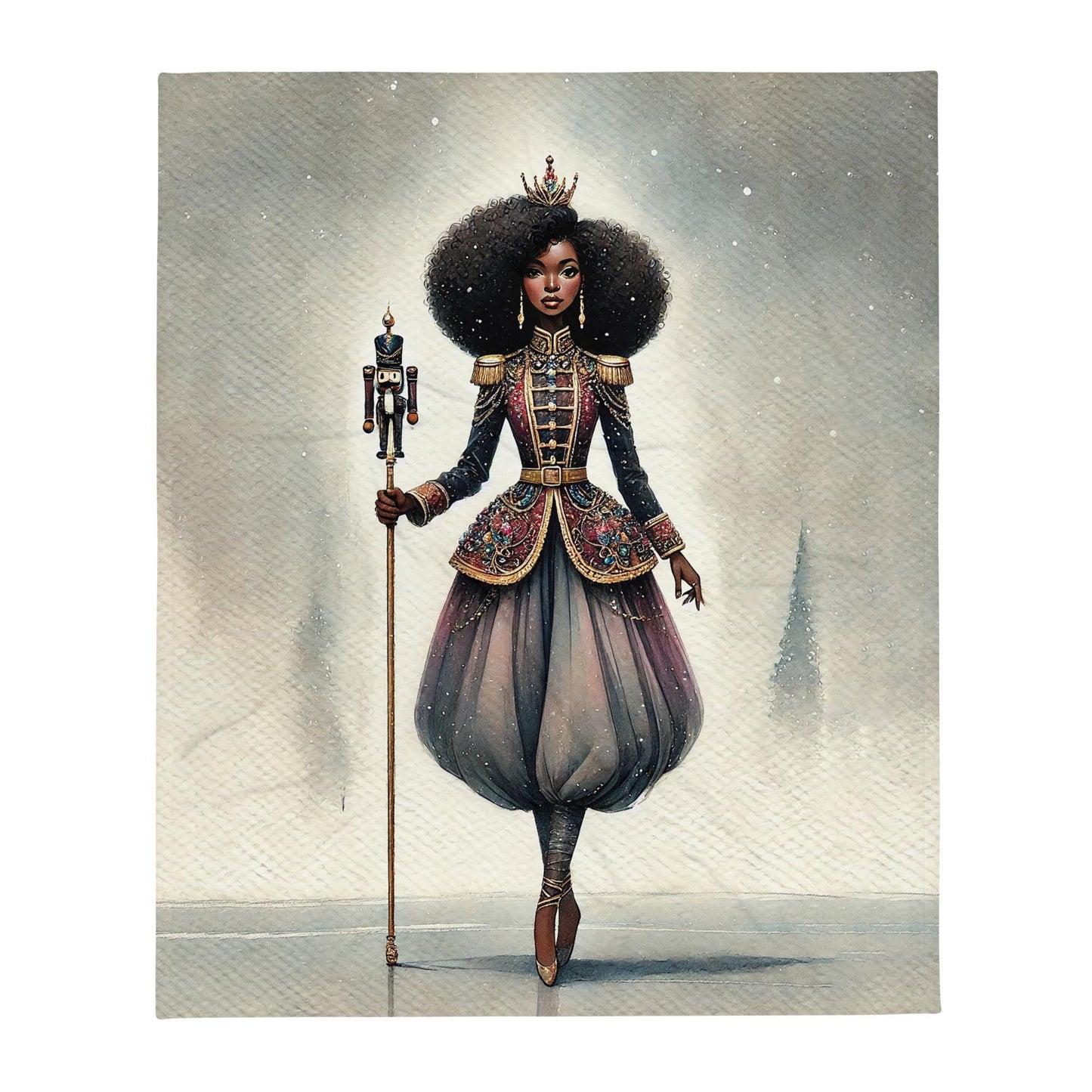 Black Girl Ballerina Nutcracker Throw Blanket | Unique Female Nutcracker Christmas Design on 50x60 in Blanket | Black Woman  Christmas Gift