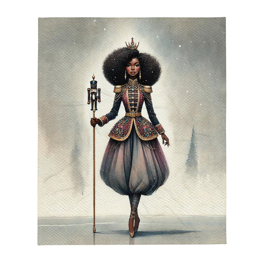 Black Girl Ballerina Nutcracker Throw Blanket | Unique Female Nutcracker Christmas Design on 50x60 in Blanket | Black Woman  Christmas Gift