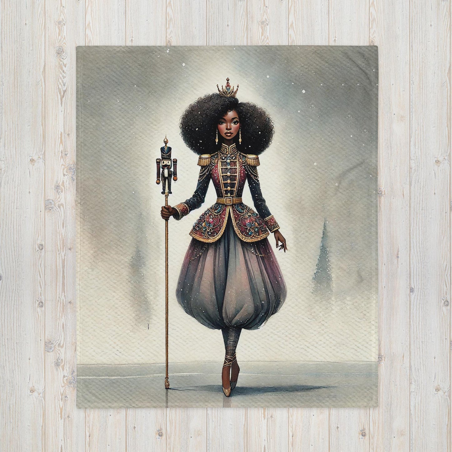 Black Girl Ballerina Nutcracker Throw Blanket | Unique Female Nutcracker Christmas Design on 50x60 in Blanket | Black Woman  Christmas Gift