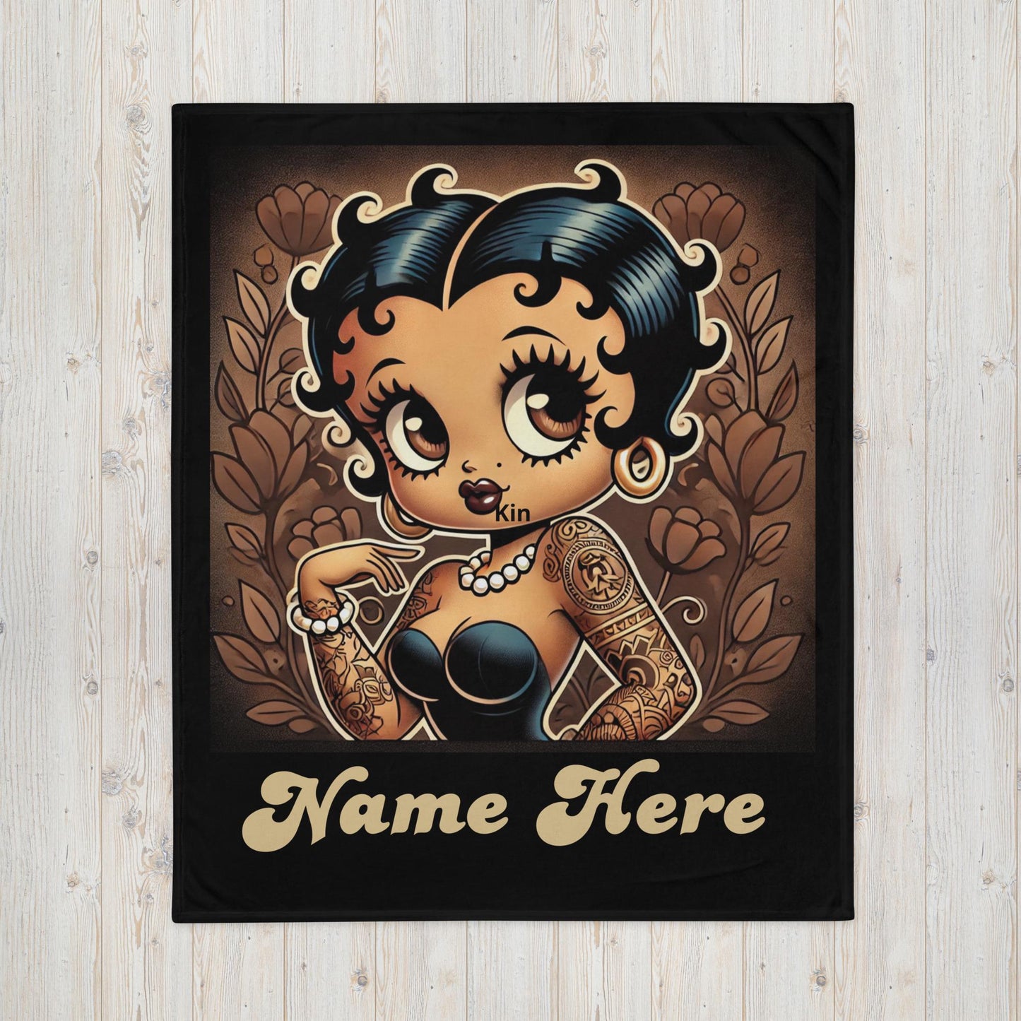 Vintage Earth Tone Black Betty Boop Image Throw Blanket | Unique Personalized Gift for Her | Black Betty Boop Trending Personalized Gifts