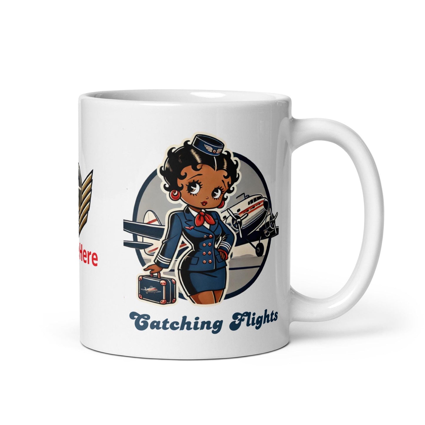 Catching Flights Betty Boop White glossy mug | Betty Boop Personalized Mug as a Gift for Her or Flight Attendant