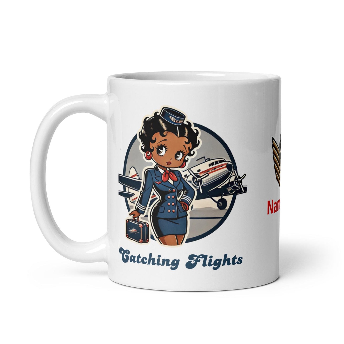 Catching Flights Betty Boop White glossy mug | Betty Boop Personalized Mug as a Gift for Her or Flight Attendant