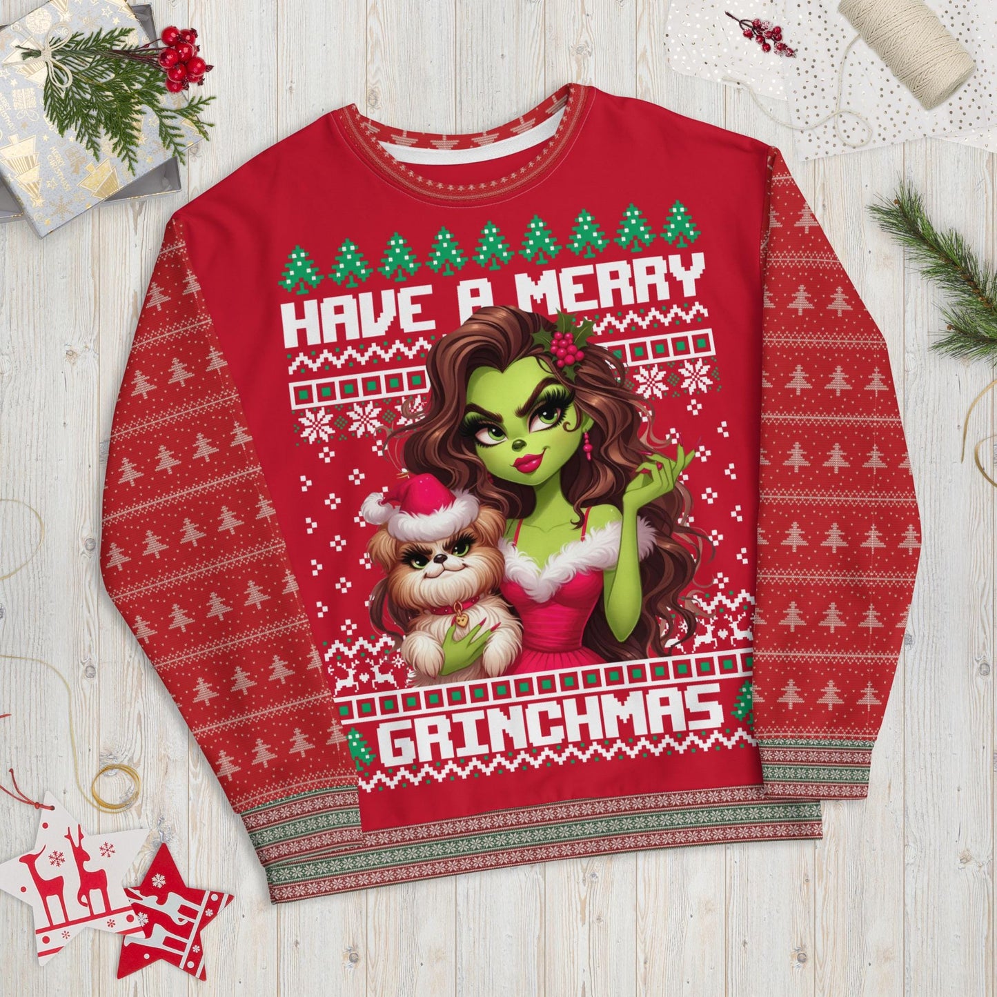 Red  Unisex Sweatshirt Ugly Christmas Sweater Design