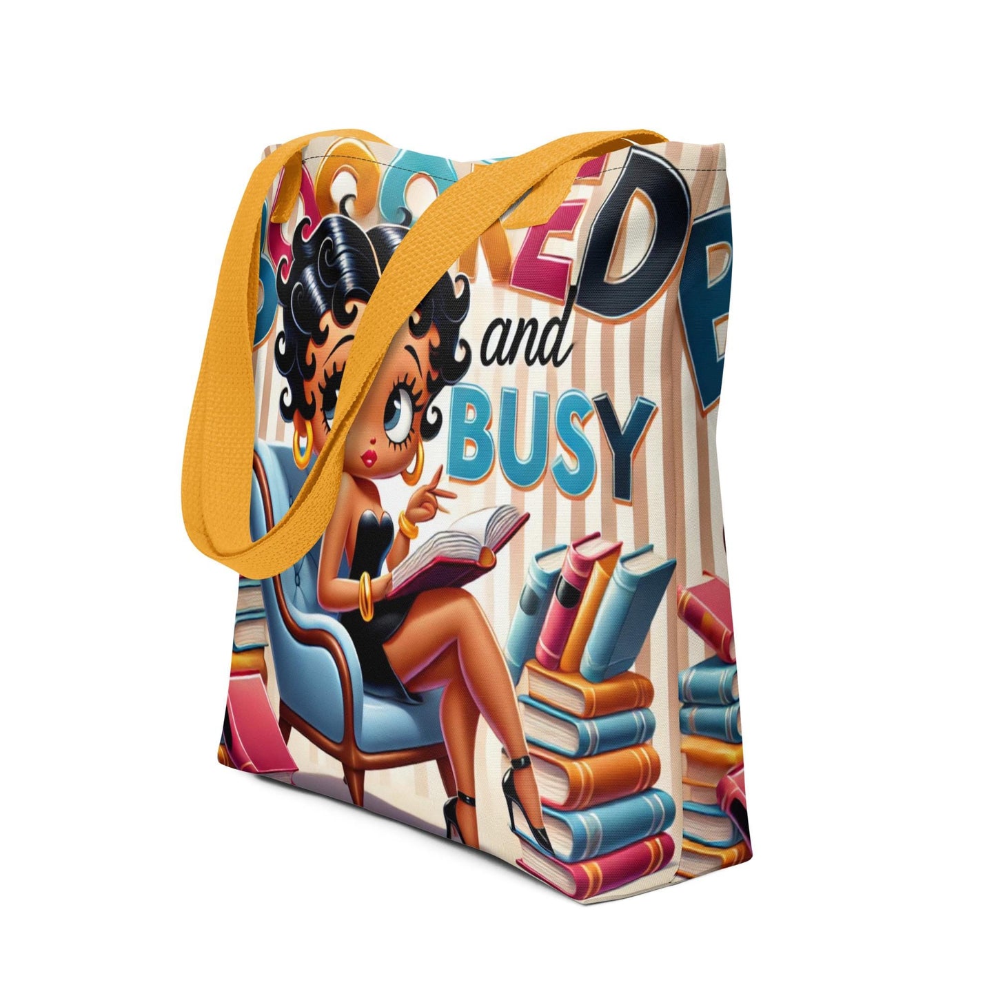 Booked and Busy Black Betty Boop Tote bag Gift for Book Lover |  Durable Tote for Bookworm or Librarian | Black and Brown Girl Reader Gift