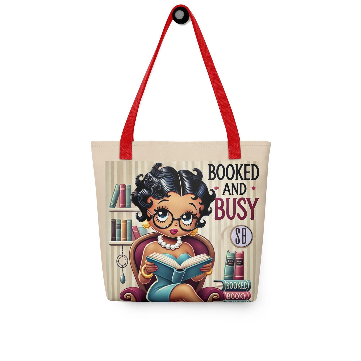 Booked and Busy Black Betty Boop Tote bag Personalized Gift for Book Lover | Bookworm Gift or Librarian Personalized Unique Teacher Tote Bag