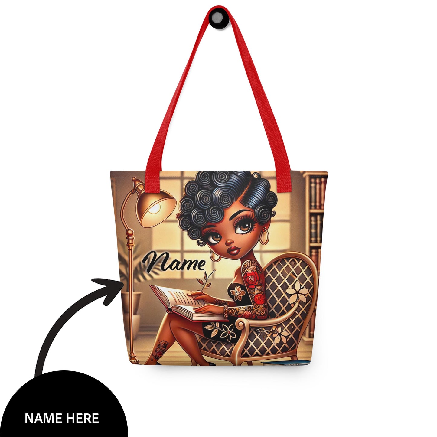 Black Betty Boop like character Tote bag Personalized Gift | Gift for Book Lover | Custom Unique Gift for Bookworm or Librarian or Teacher