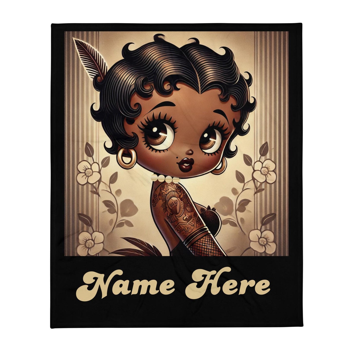 Melanin Queen Boop Vintage Earth Tone Throw Blanket | Black Boop Character Blanket Gift for her | Personalized Black Boop Gifts for Her