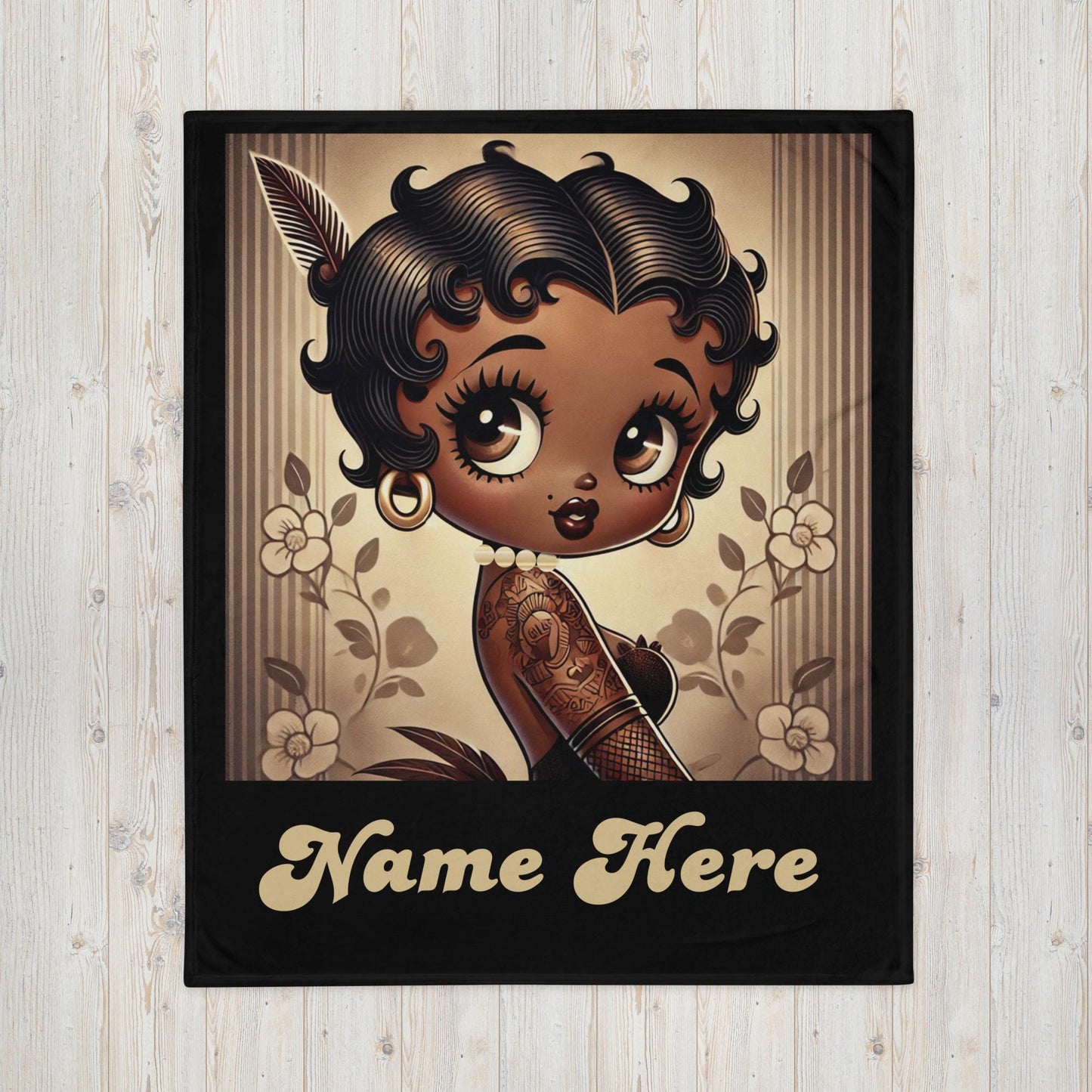 Melanin Queen Boop Vintage Earth Tone Throw Blanket | Black Boop Character Blanket Gift for her | Personalized Black Boop Gifts for Her
