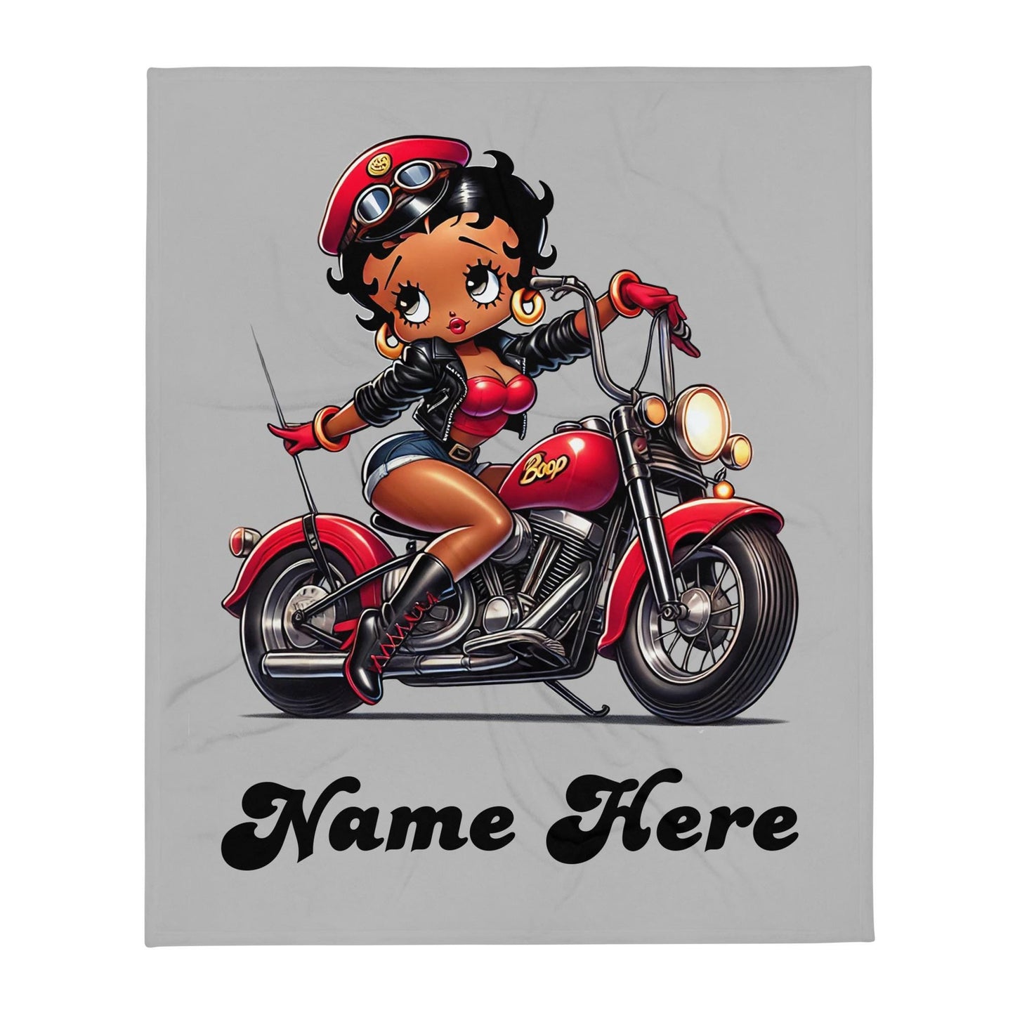 Black Boop on Motorcycle Throw Blanket | Betty Boop Gifts | Black Boop Aesthetic Blanket | Trending Black Boop Personalized Gift